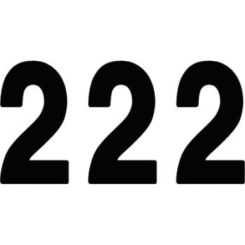The image displays the Pro Number 2 Black 8" by Factory Effex, featuring the number 222 in large, bold black font on a white, high-gloss vinyl background.