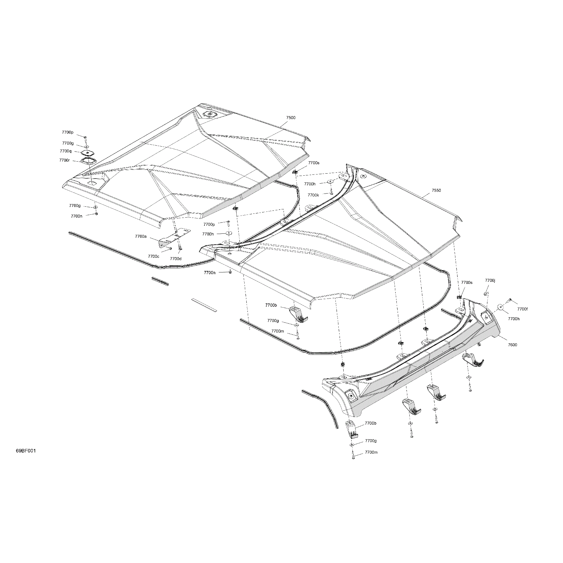 An Image of a Genuine Can-Am Parts Schematic Diagram showing the schematic - BODY - ROOF