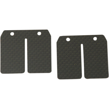 Two black carbon fiber Yamaha Super Stock reed valves with rectangular shapes and dual mounting holes, designed for offroad.