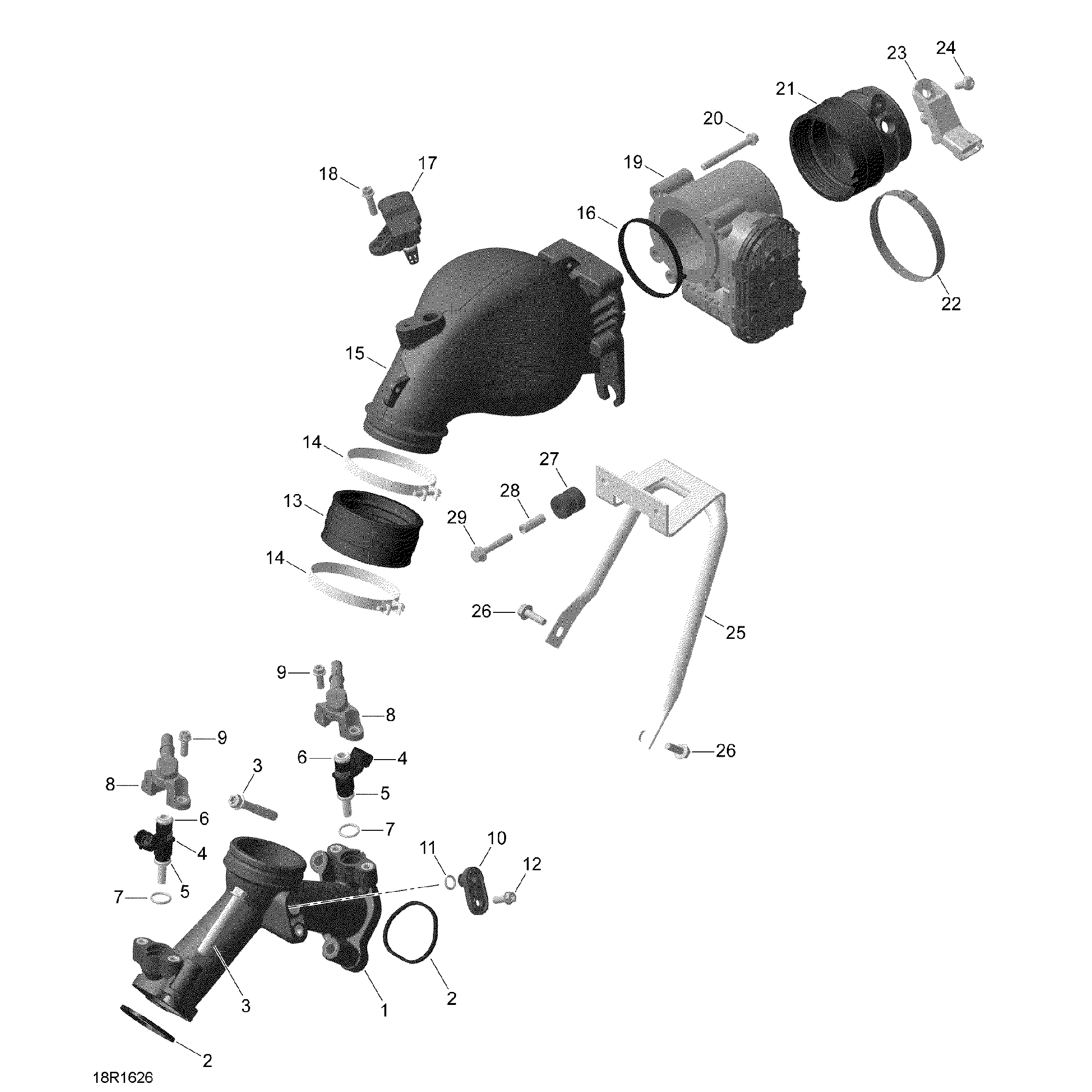 An Image of a Genuine Can-Am Parts Schematic Diagram showing the schematic - AIR INTAKE MANIFOLD AND THROTTLE BODY - TURBO
