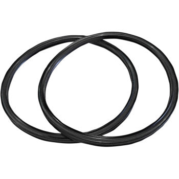 Two black rubber replacement O-rings from the HyperFlow Service Kit by Jagg Oil Coolers are overlapping on a plain white background.