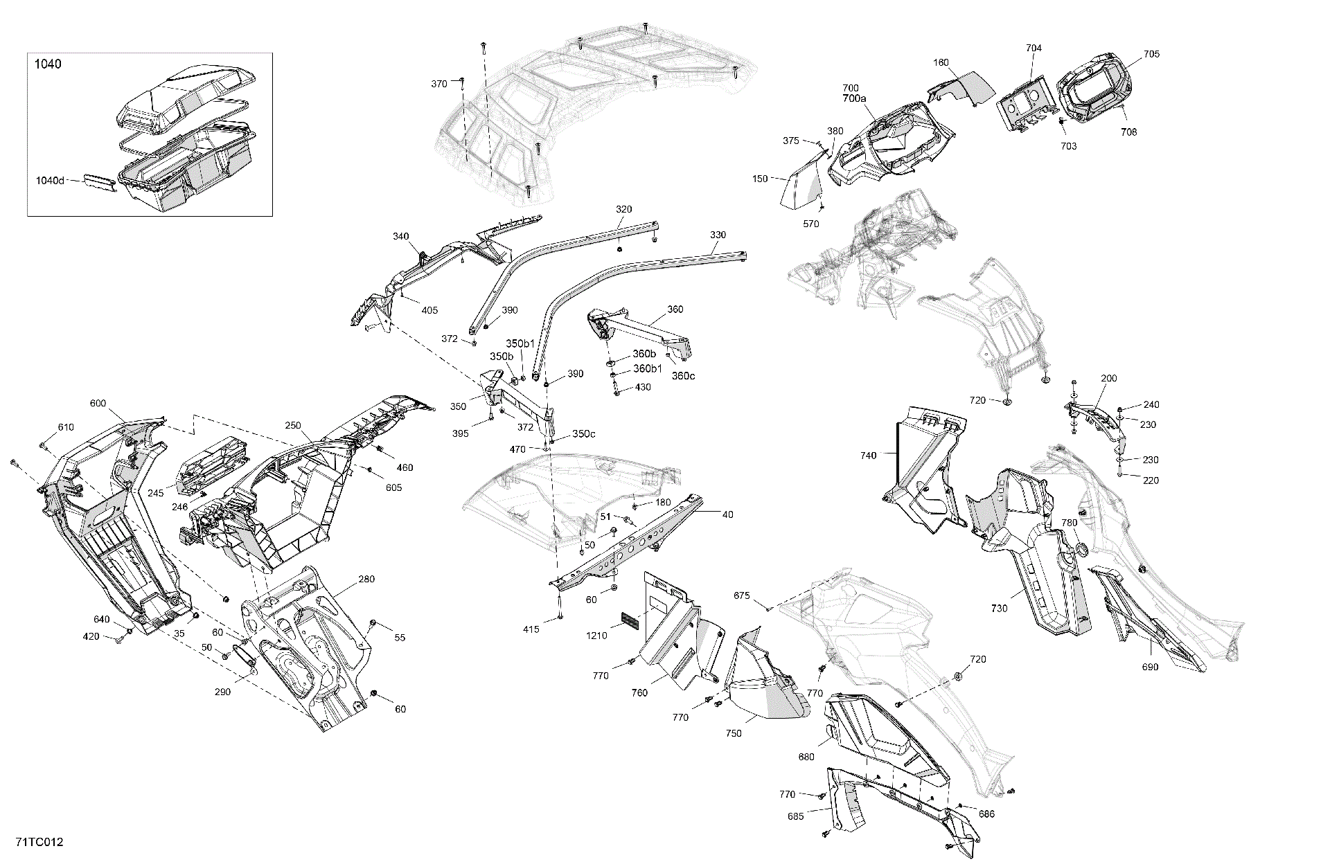 An Image of a Genuine Can-Am Parts Schematic Diagram showing the schematic - BODY - FRONT SECTION