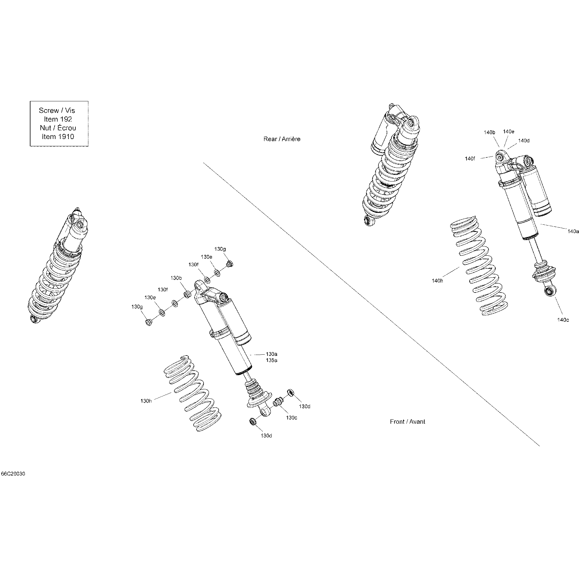 An Image of a Genuine Can-Am Parts Schematic Diagram showing the schematic - SHOCKS