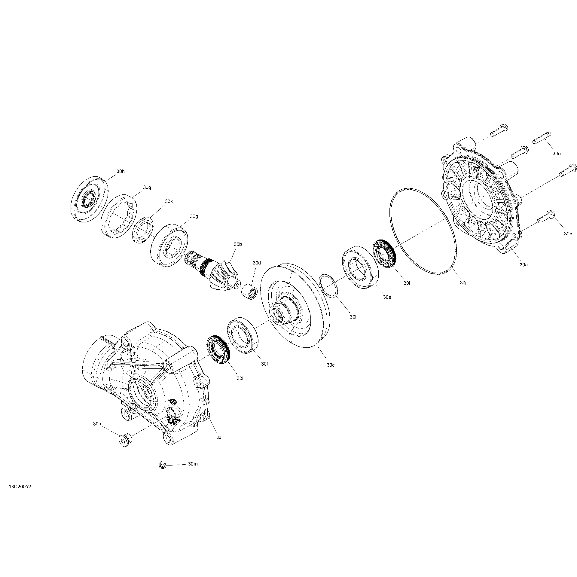 An Image of a Genuine Can-Am Parts Schematic Diagram showing the schematic - REAR DRIVE - DIFFERENTIAL PARTS