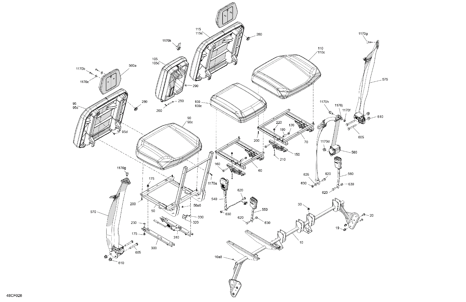 An Image of a Genuine Can-Am Parts Schematic Diagram showing the schematic - BODY - SEAT