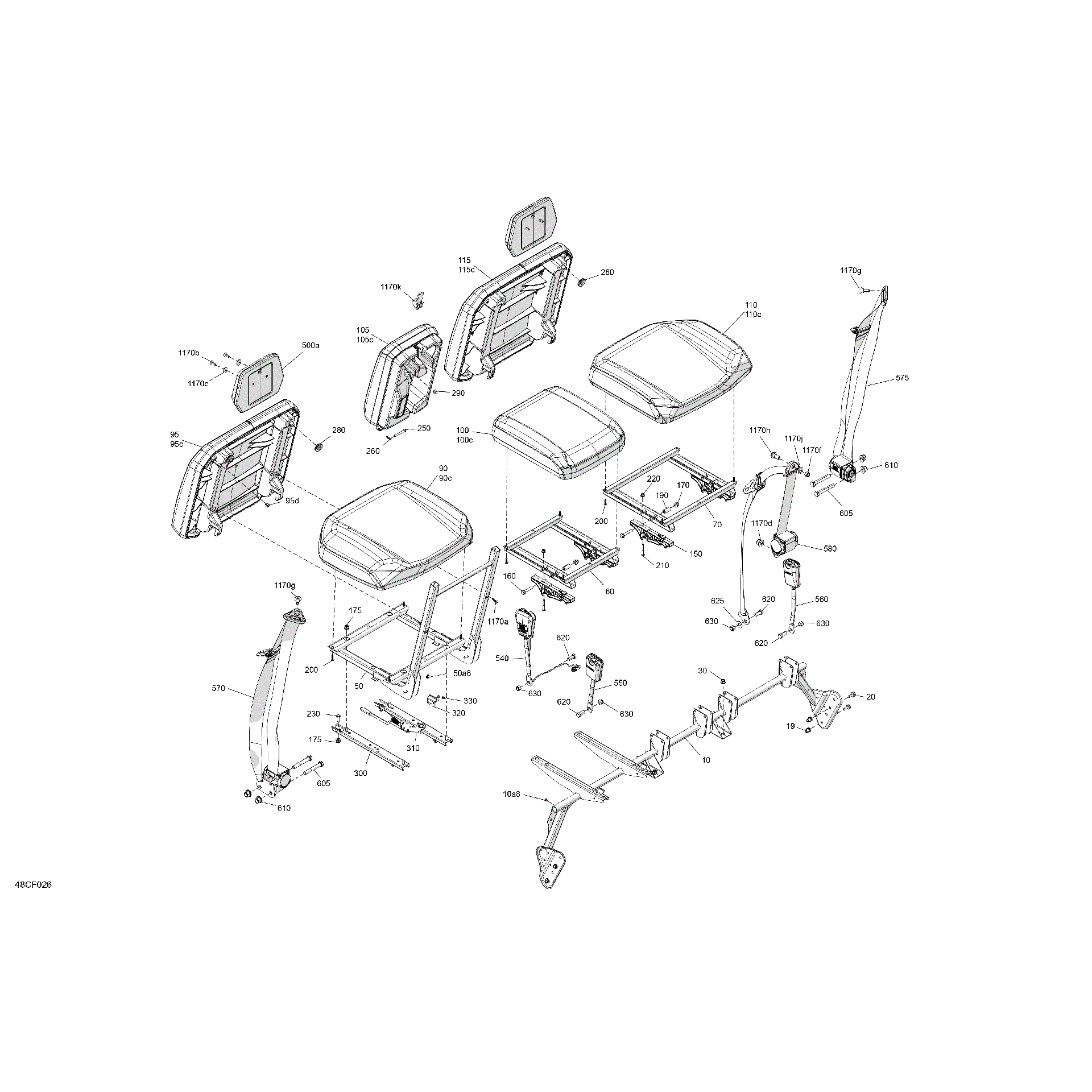 An Image of a Genuine Can-Am Parts Schematic Diagram showing the schematic - BODY - SEAT