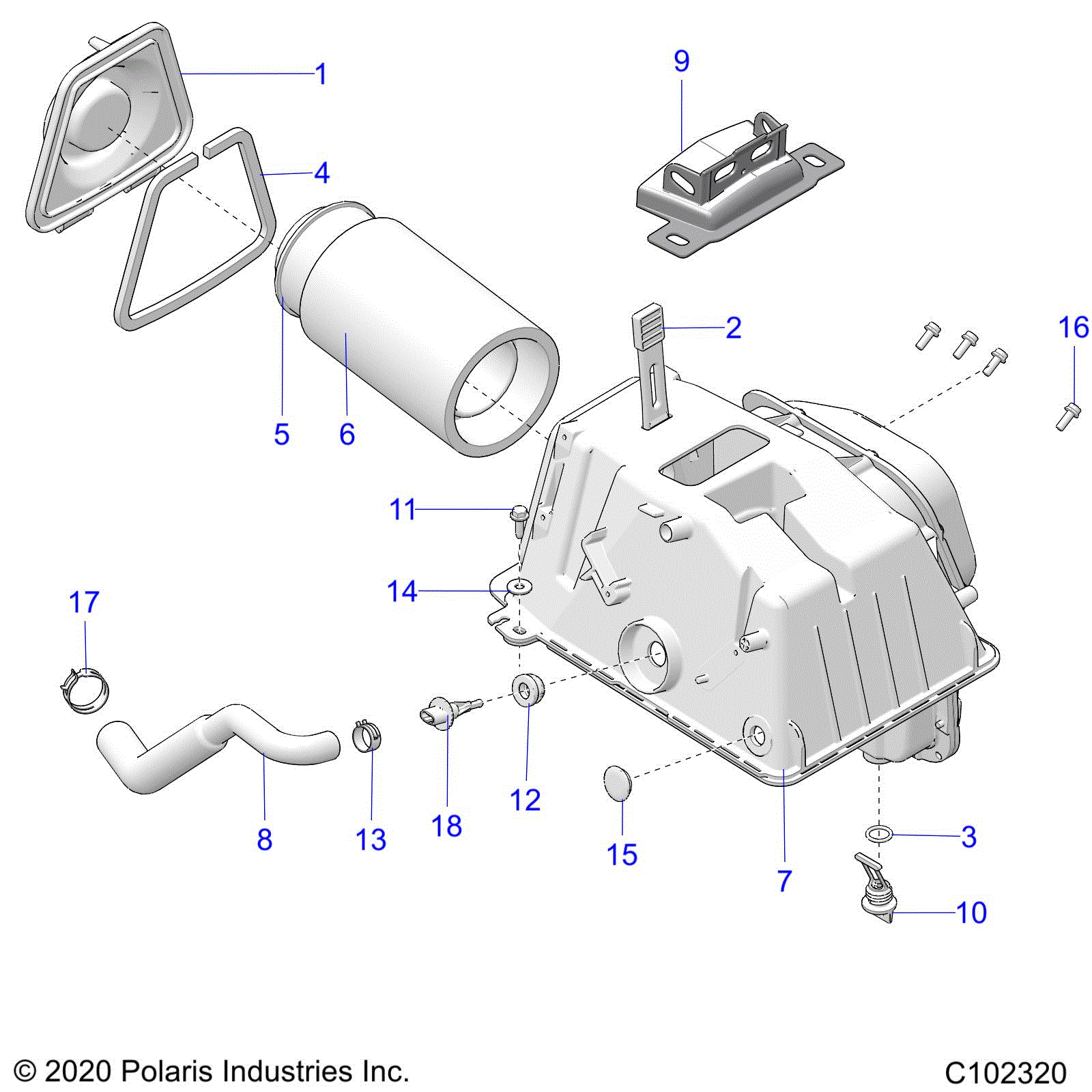 An Image of a Genuine Polaris Parts Schematic Diagram showing the schematic - ENGINE: AIR INTAKE - 2021 POLARIS SPORTSMAN XP 1000 HUNTER EDITION