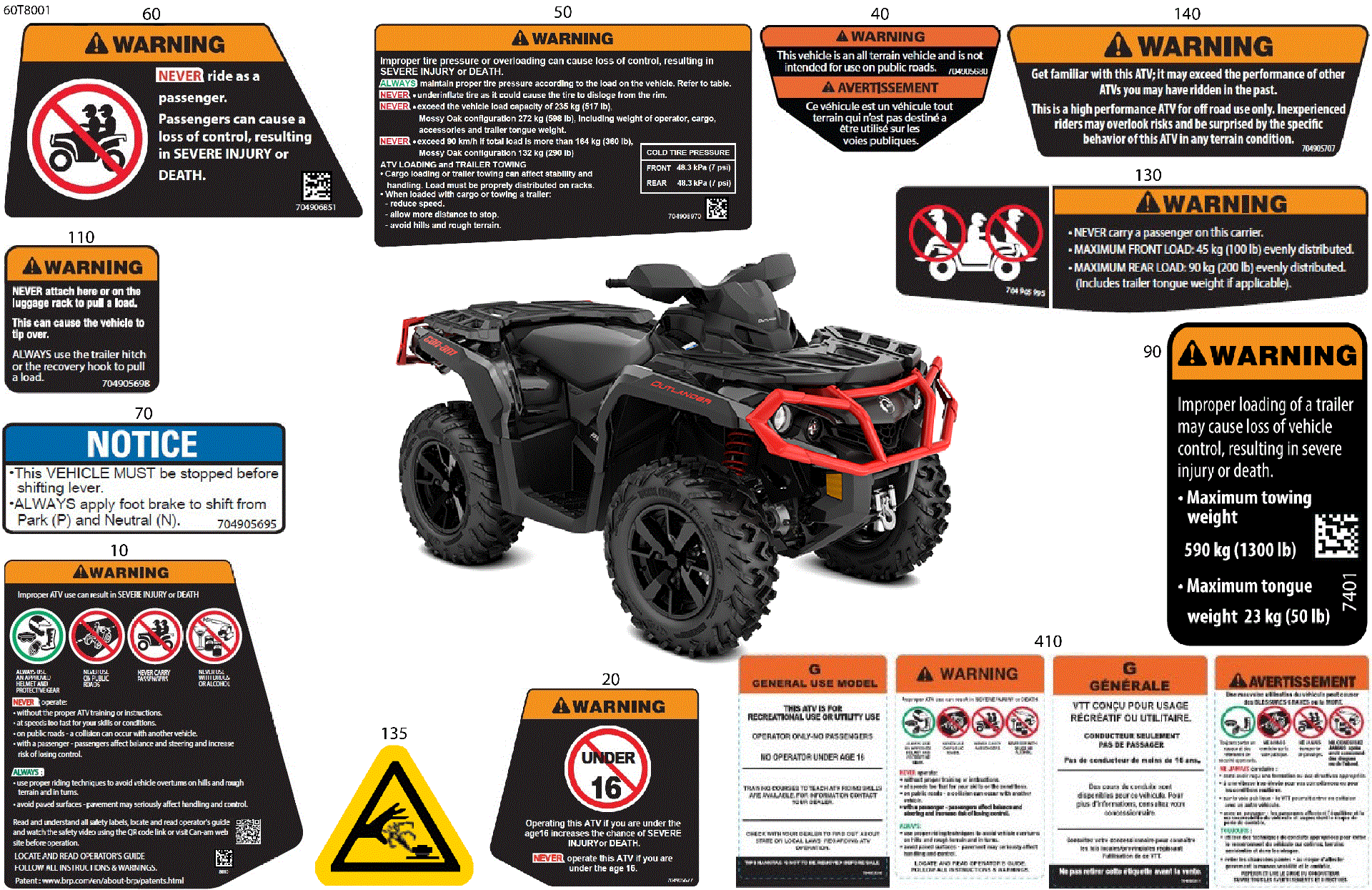 An Image of a Genuine Can-Am Parts Schematic Diagram showing the schematic - BODY - WARNING DECALS