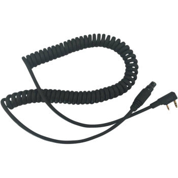 The NHR1 Handheld to Intercom Cable by Navatlas is a black coiled cable with a right-angle and a straight connector, designed for intercom use, shown on a plain white background.
