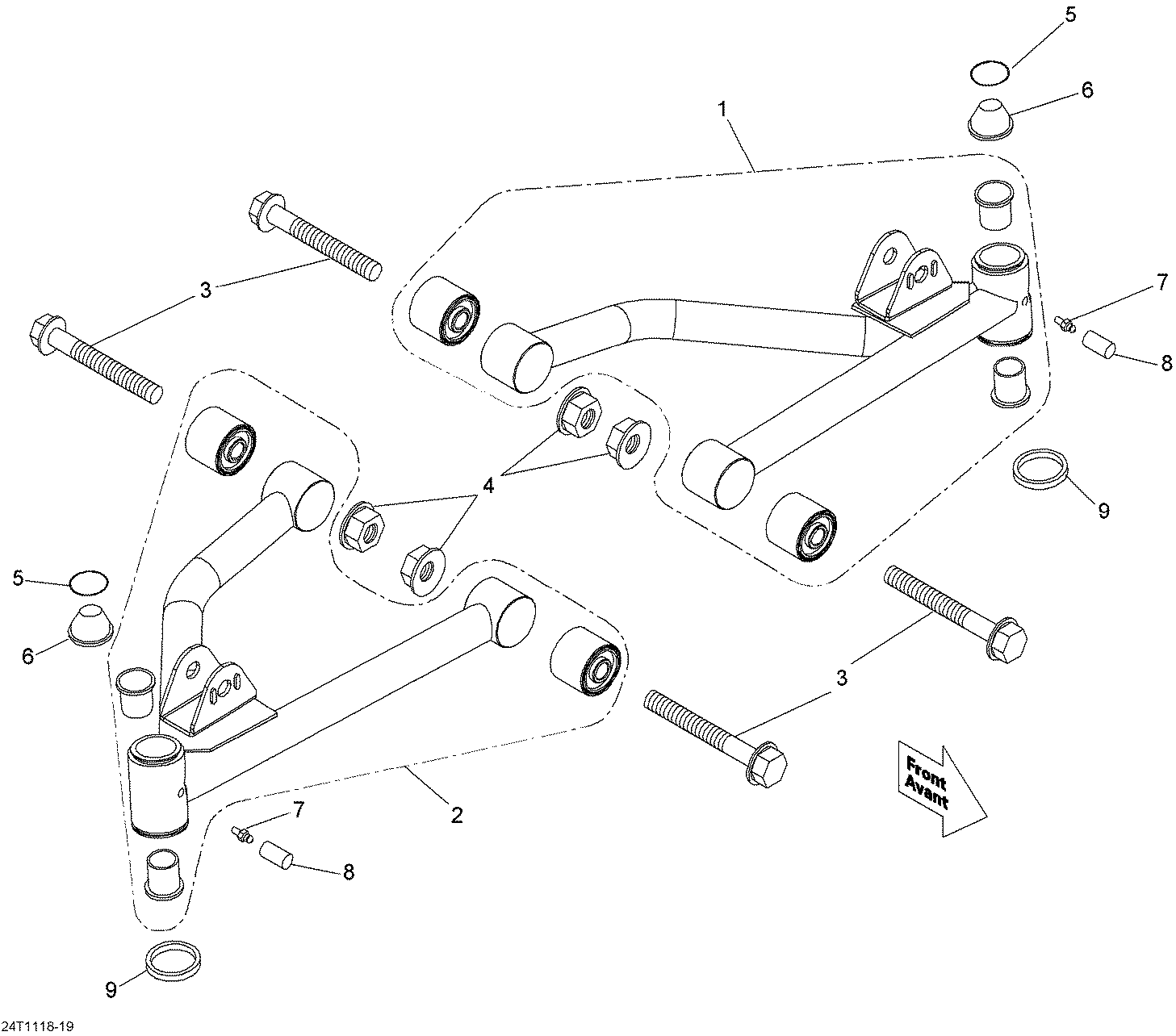 An Image of a Genuine Can-Am Parts Schematic Diagram showing the schematic - FRONT SUSPENSION ARM
