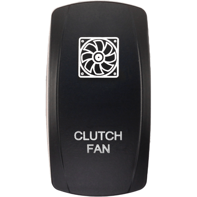 A black rectangular Dash Switch Rocker Face Clutch Fan by XTC Power, labeled CLUTCH FAN in white text with a white fan icon above.