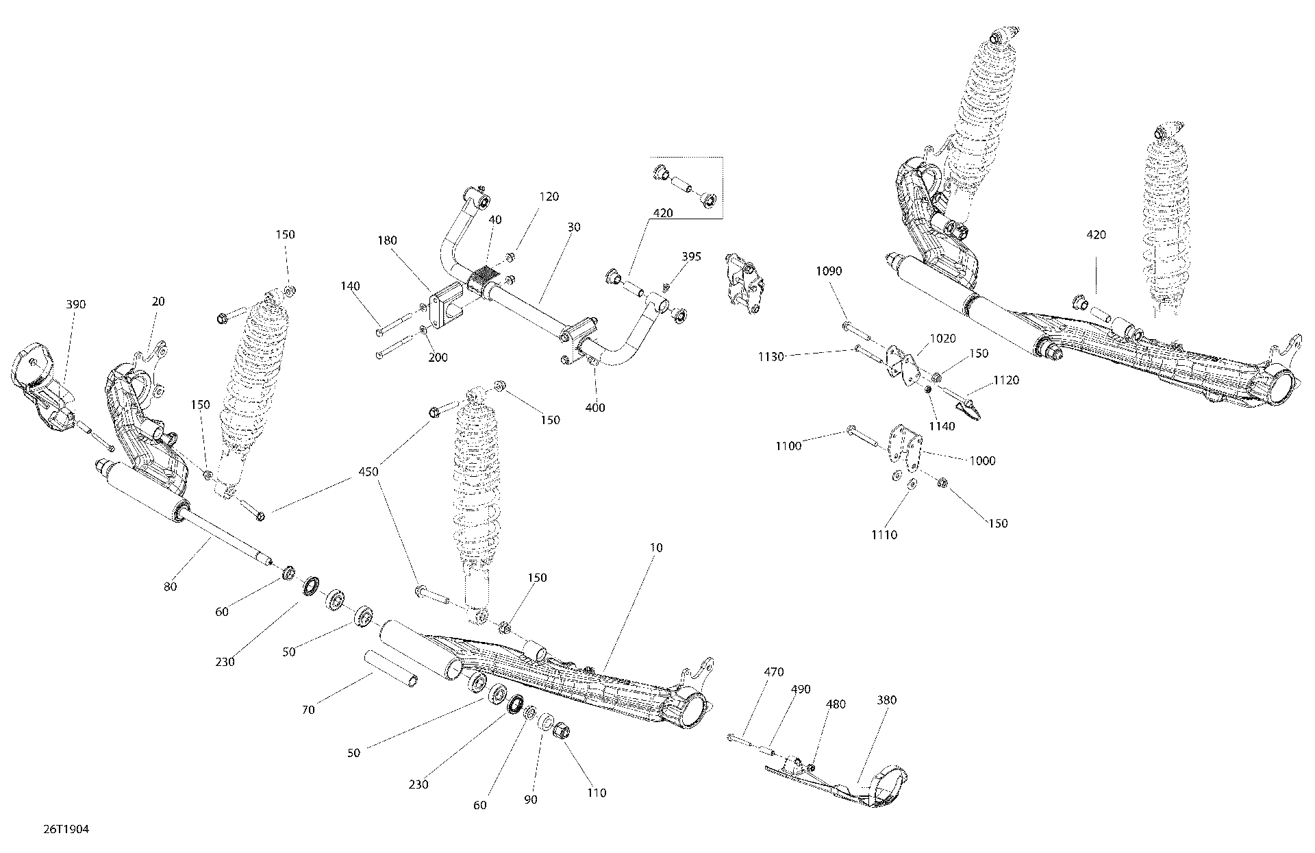 An Image of a Genuine Can-Am Parts Schematic Diagram showing the schematic - REAR SUSPENSION 6X6 - 