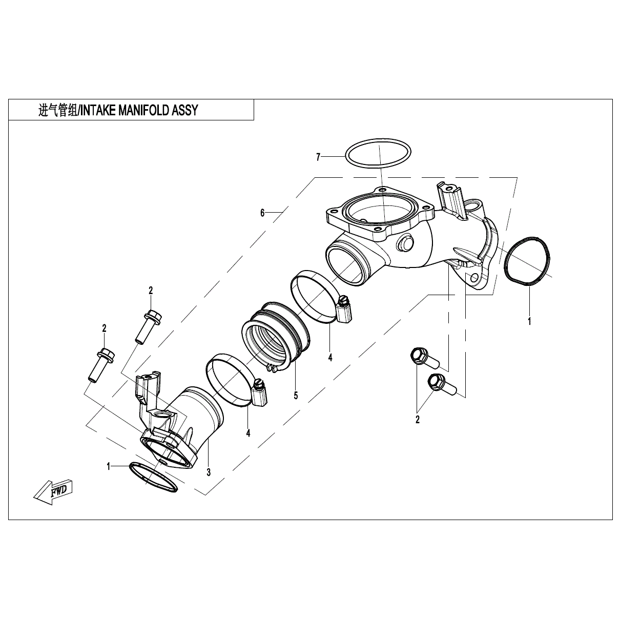 An Image of a genuine CFMOTO Parts Schematic Diagram showing the group - INTAKE MANIFOLD ASSY - 2025 CFMOTO CFORCE 1000 OVERLAND