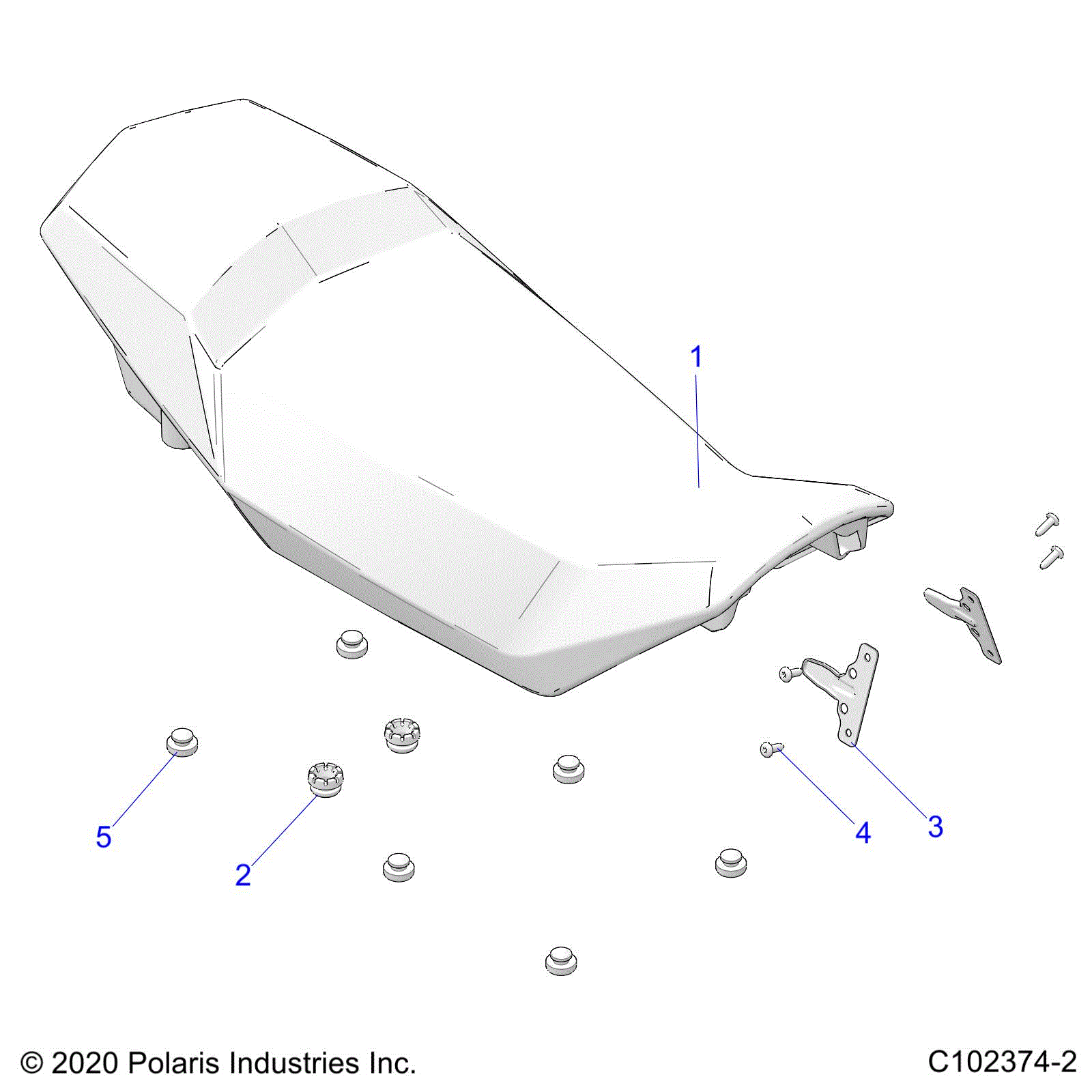 An Image of a Genuine Polaris Parts Schematic Diagram showing the schematic - BODY: SEAT - 2021 POLARIS SCRAMBLER 850 48"