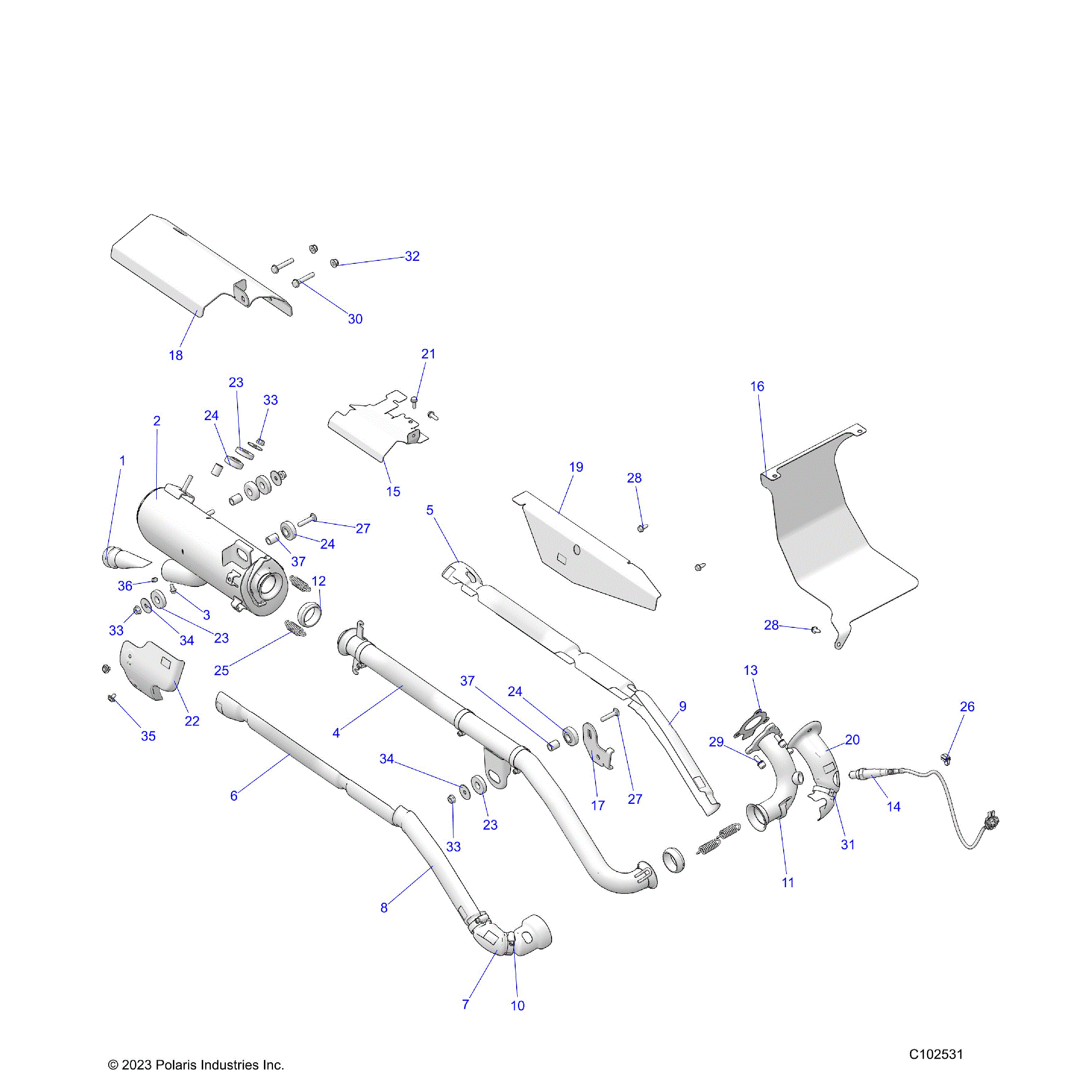 An Image of a Genuine Polaris Parts Schematic Diagram showing the schematic - ENGINE: EXHAUST - 2026 POLARIS SPORTSMAN 570 X2 EPS
