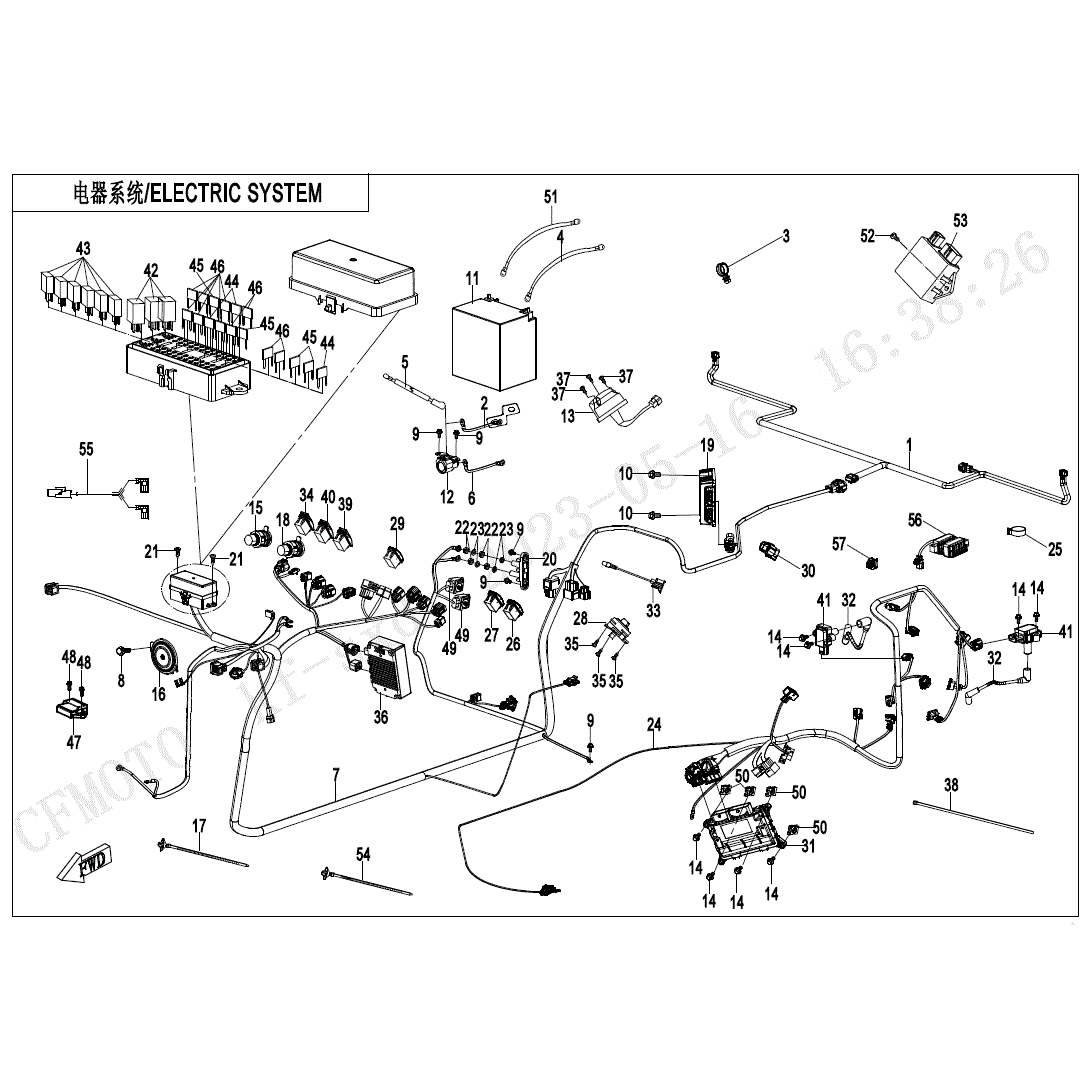 An Image of a Genuine CFMOTO Parts Schematic Diagram showing the schematic - ELECTRIC SYSTEM - 2024 CFMOTO UFORCE 1000
