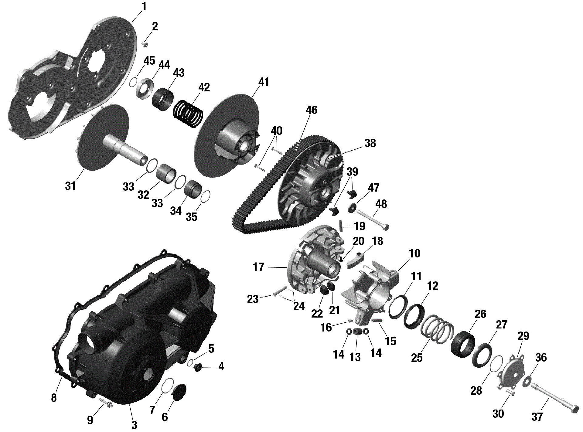 An Image of a Genuine Can-Am Parts Schematic Diagram showing the schematic - ROTAX - CVT
