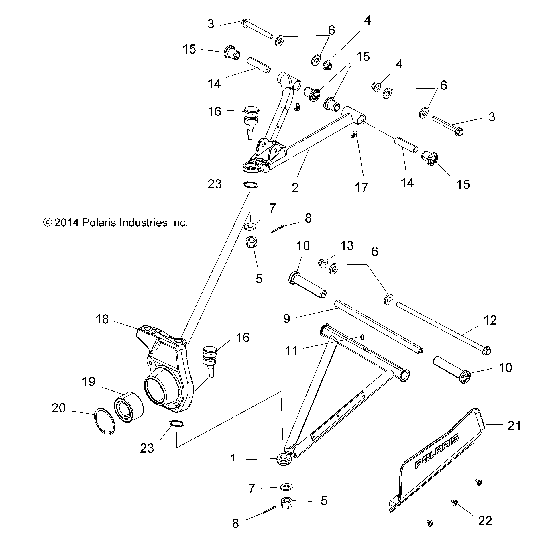 An Image of a Genuine Polaris Parts Schematic Diagram showing the schematic - SUSPENSION: FRONT - 2015 POLARIS SPORTSMAN TOURING 570 SP