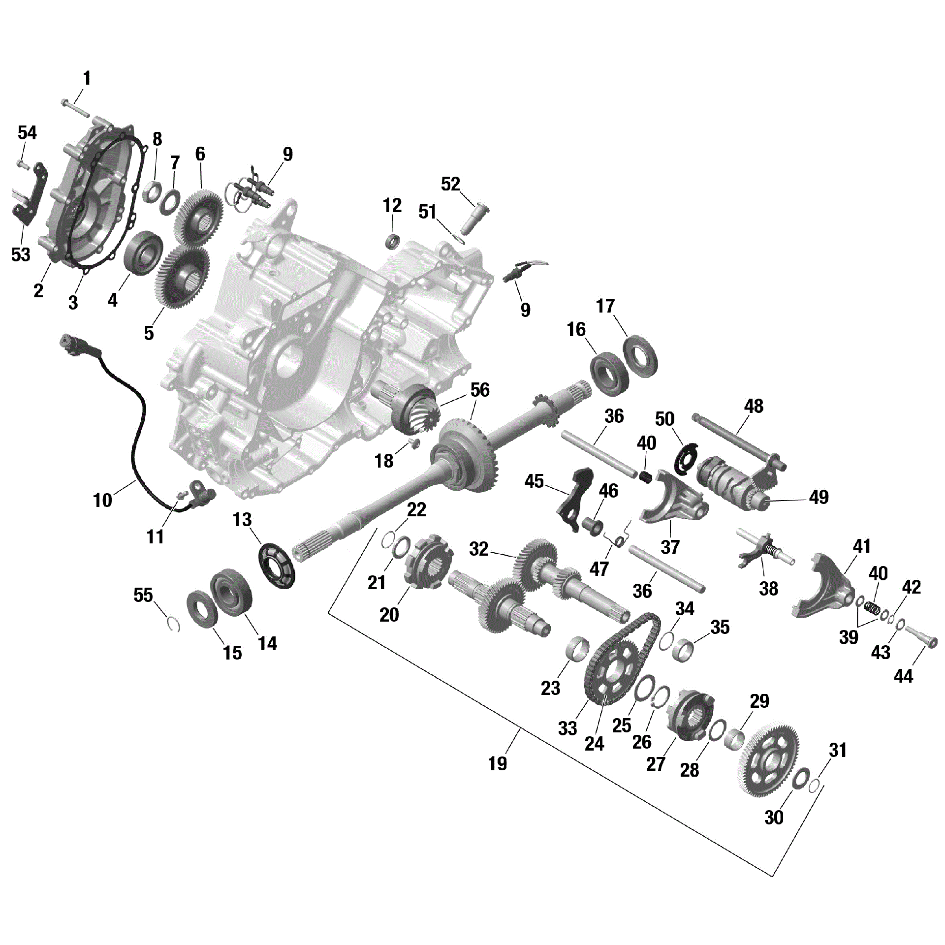 An Image of a Genuine Can-Am Parts Schematic Diagram showing the schematic - ROTAX - GEARBOX