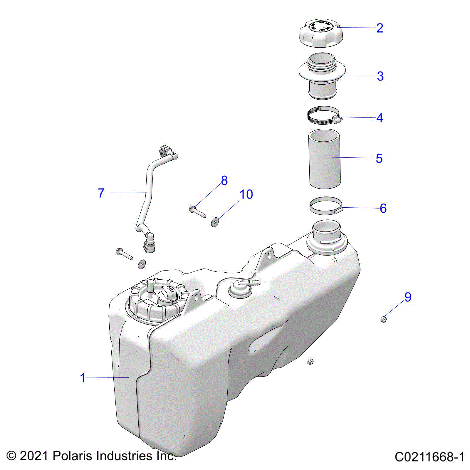 An Image of a Genuine Polaris Parts Schematic Diagram showing the schematic - FUEL SYSTEM: FUEL TANK - 2022 POLARIS SPORTSMAN 850 HIGH LIFTER