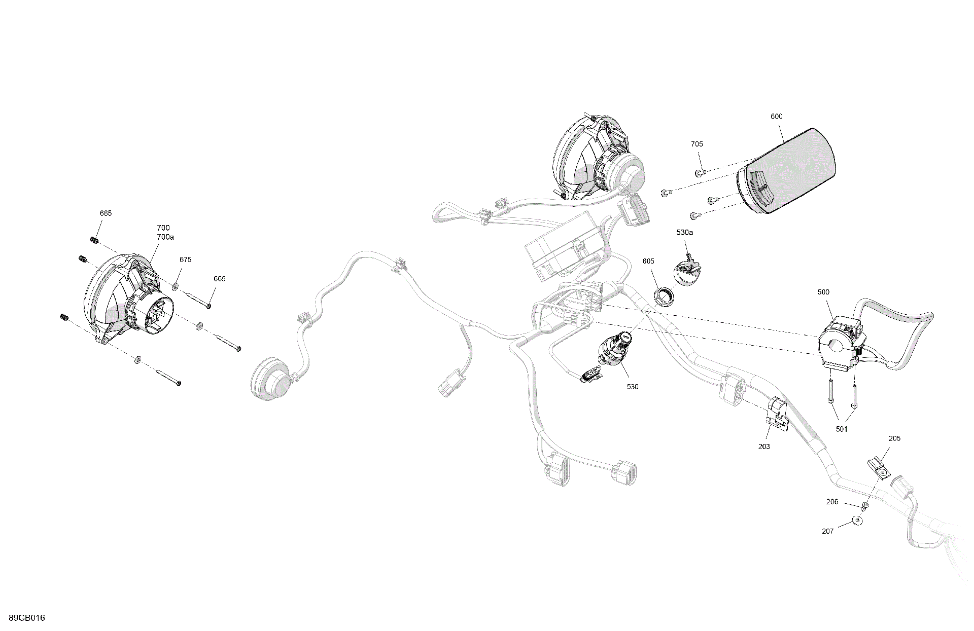 An Image of a Genuine Can-Am Parts Schematic Diagram showing the schematic - ELECTRIC - FRONT SECTION