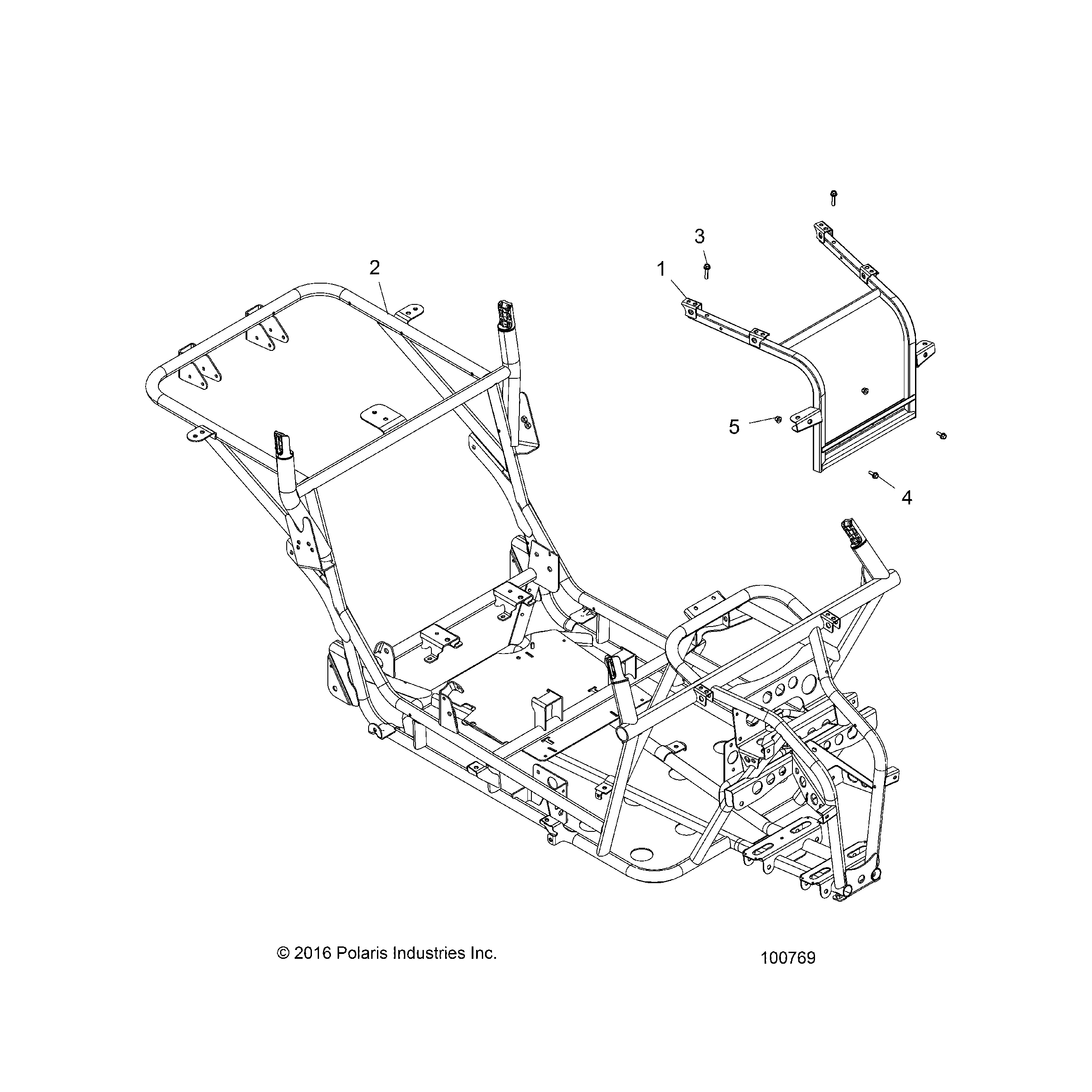 An Image of a Genuine Polaris Parts Schematic Diagram showing the schematic - CHASSIS: MAIN FRAME - 2018 POLARIS ACE 150 EFI INDY