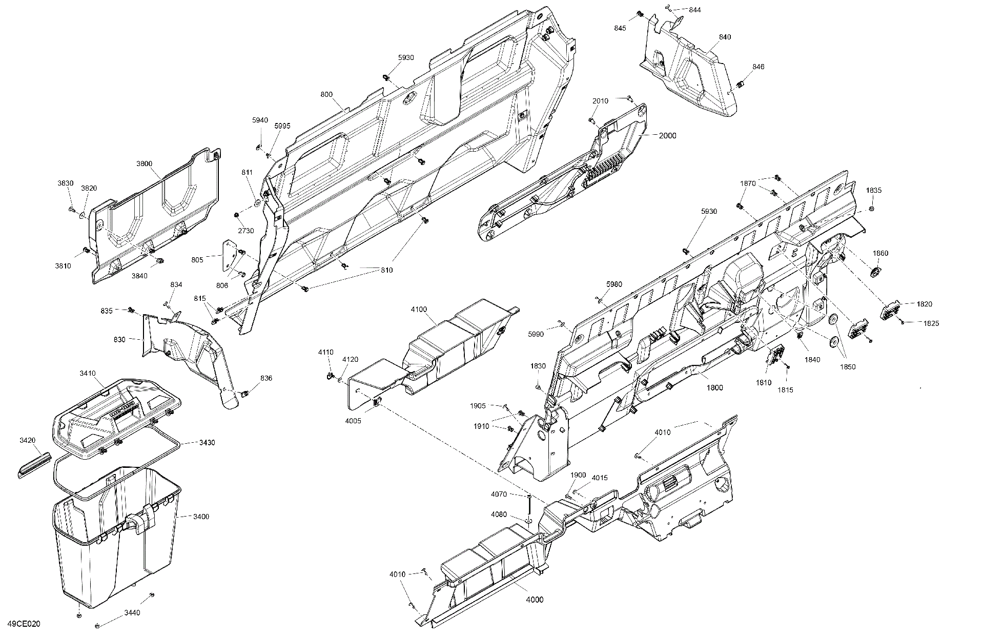 An Image of a Genuine Can-Am Parts Schematic Diagram showing the schematic - CAB INTERIOR - BACK WALL