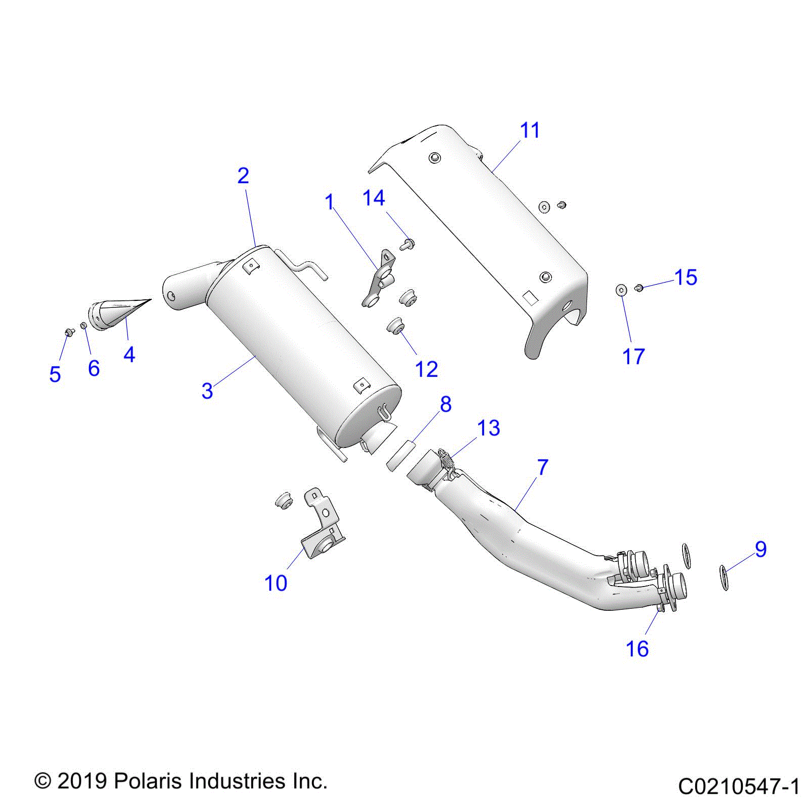 An Image of a Genuine Polaris Parts Schematic Diagram showing the schematic - ENGINE: EXHAUST - 2022 POLARIS SPORTSMAN XP 1000 HUNTER EDITION