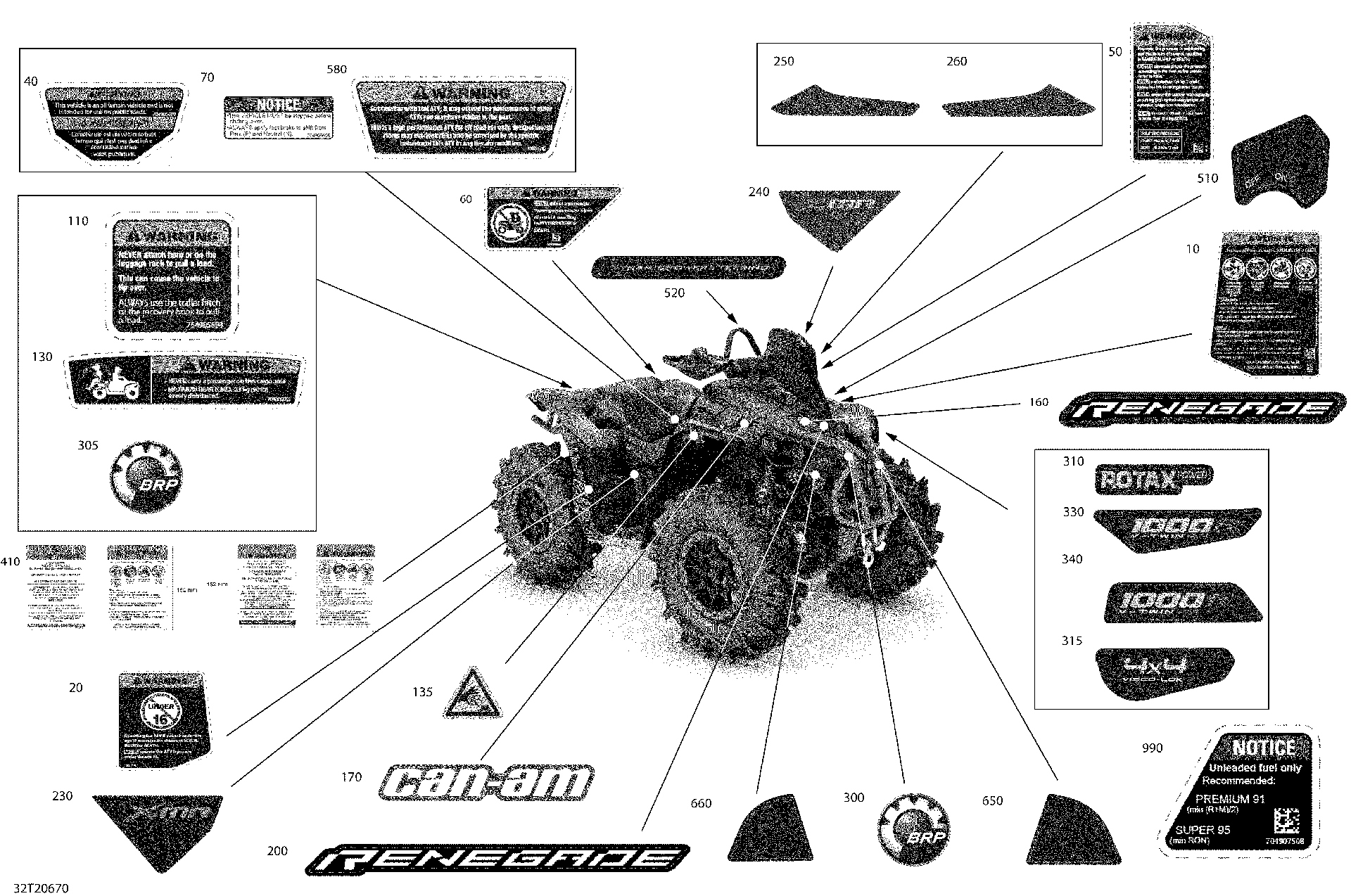 An Image of a Genuine Can-Am Parts Schematic Diagram showing the schematic - DECALS - X MR