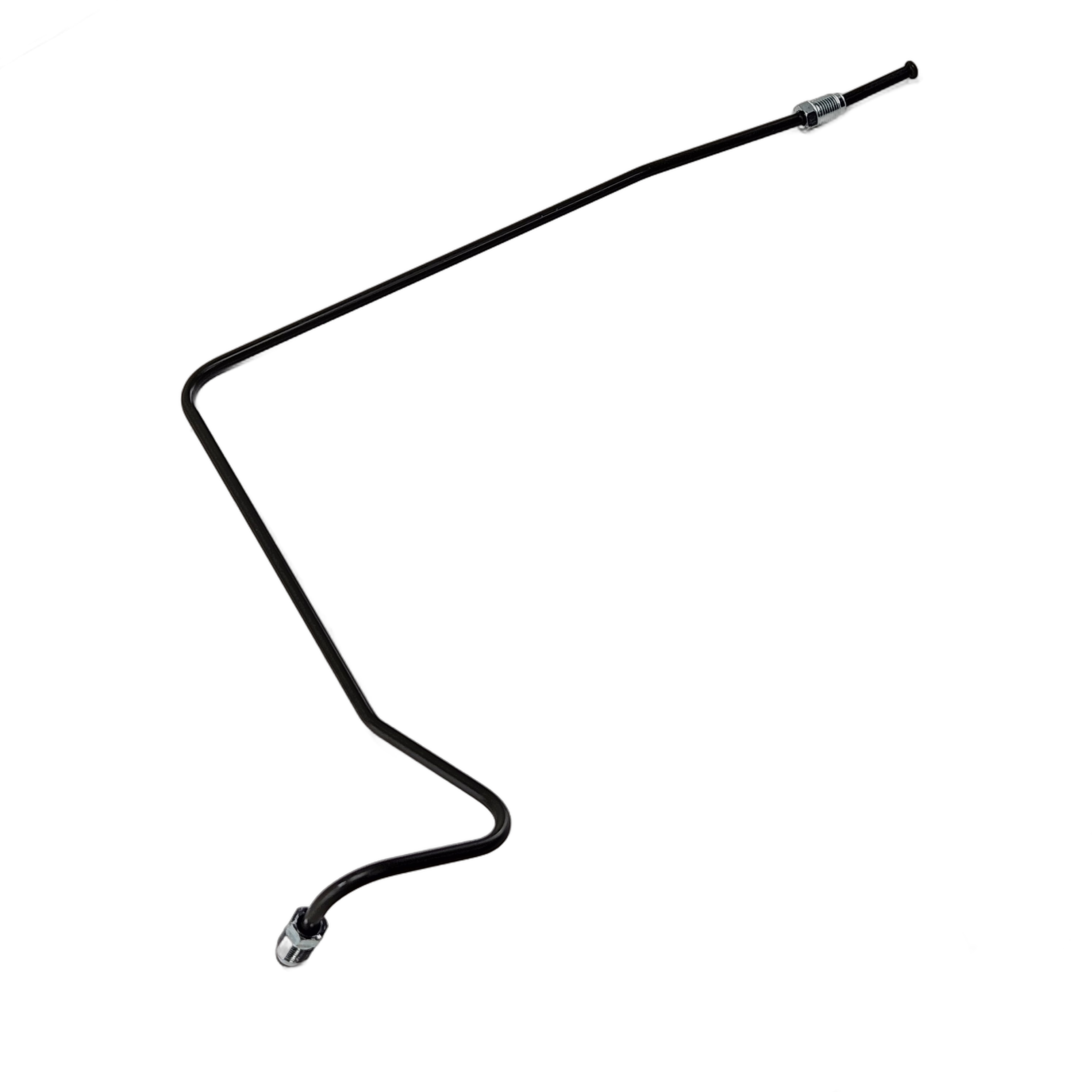 A single black angled metal tube with end fittings, shown on a white background—Pipe, Right Front Brake by Honda, perfect for UTV parts and off-road vehicle accessories.