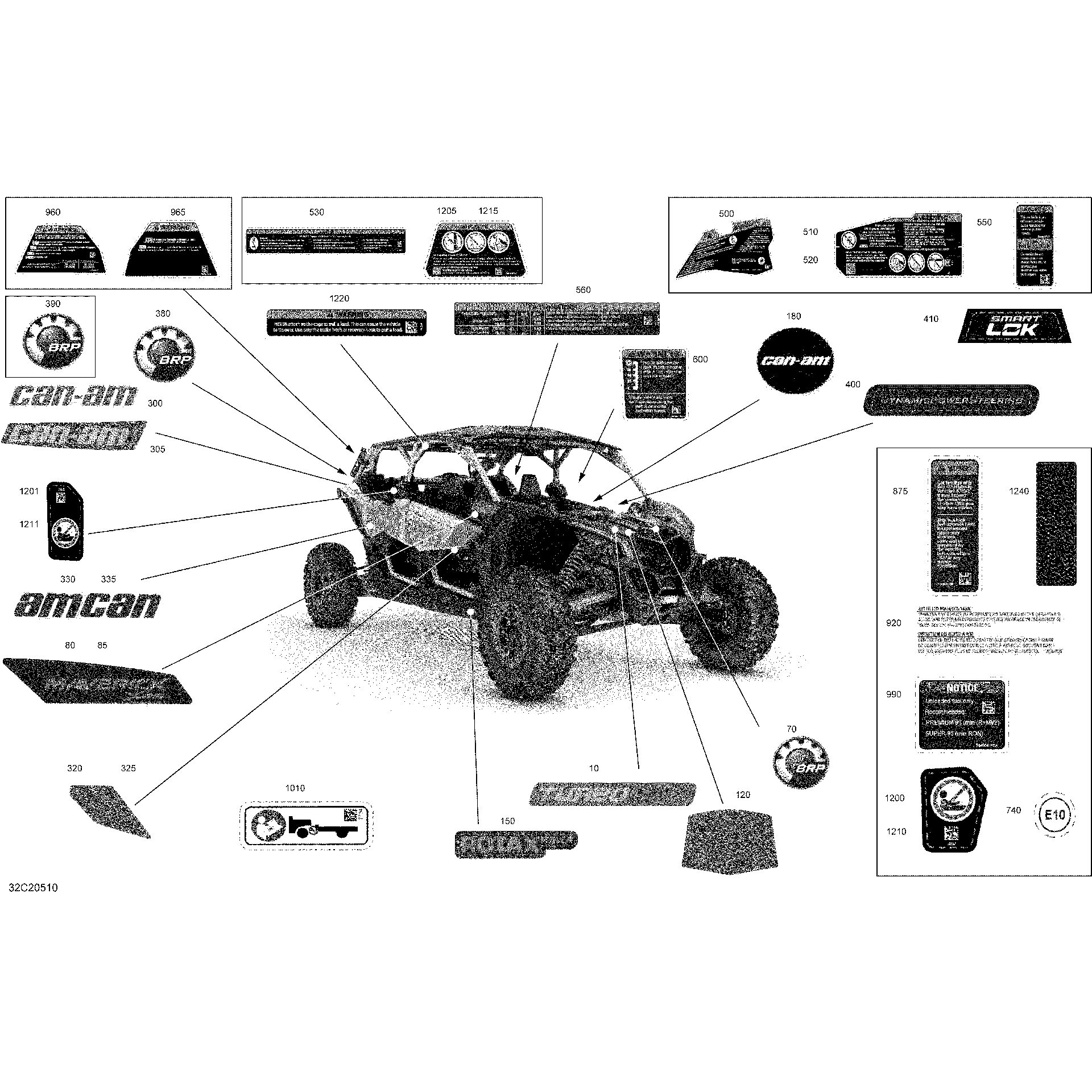 An Image of a Genuine Can-Am Parts Schematic Diagram showing the schematic - DECALS - X RS