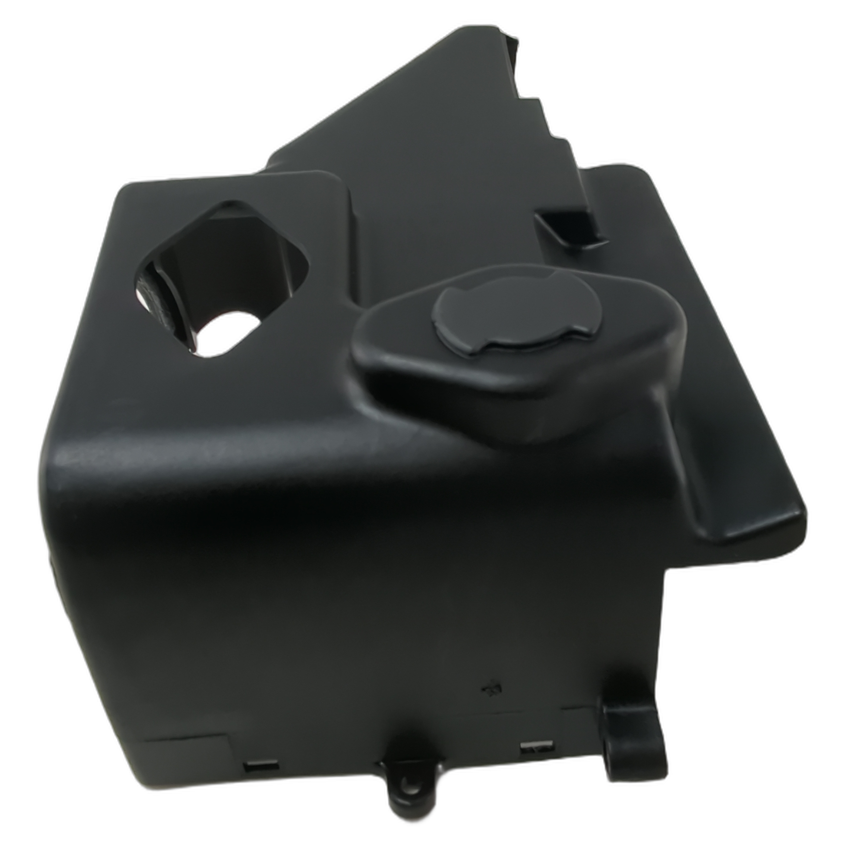 Black molded plastic upper fan shroud with integrated cap and mounting tabs for Polaris RZR 170 models.