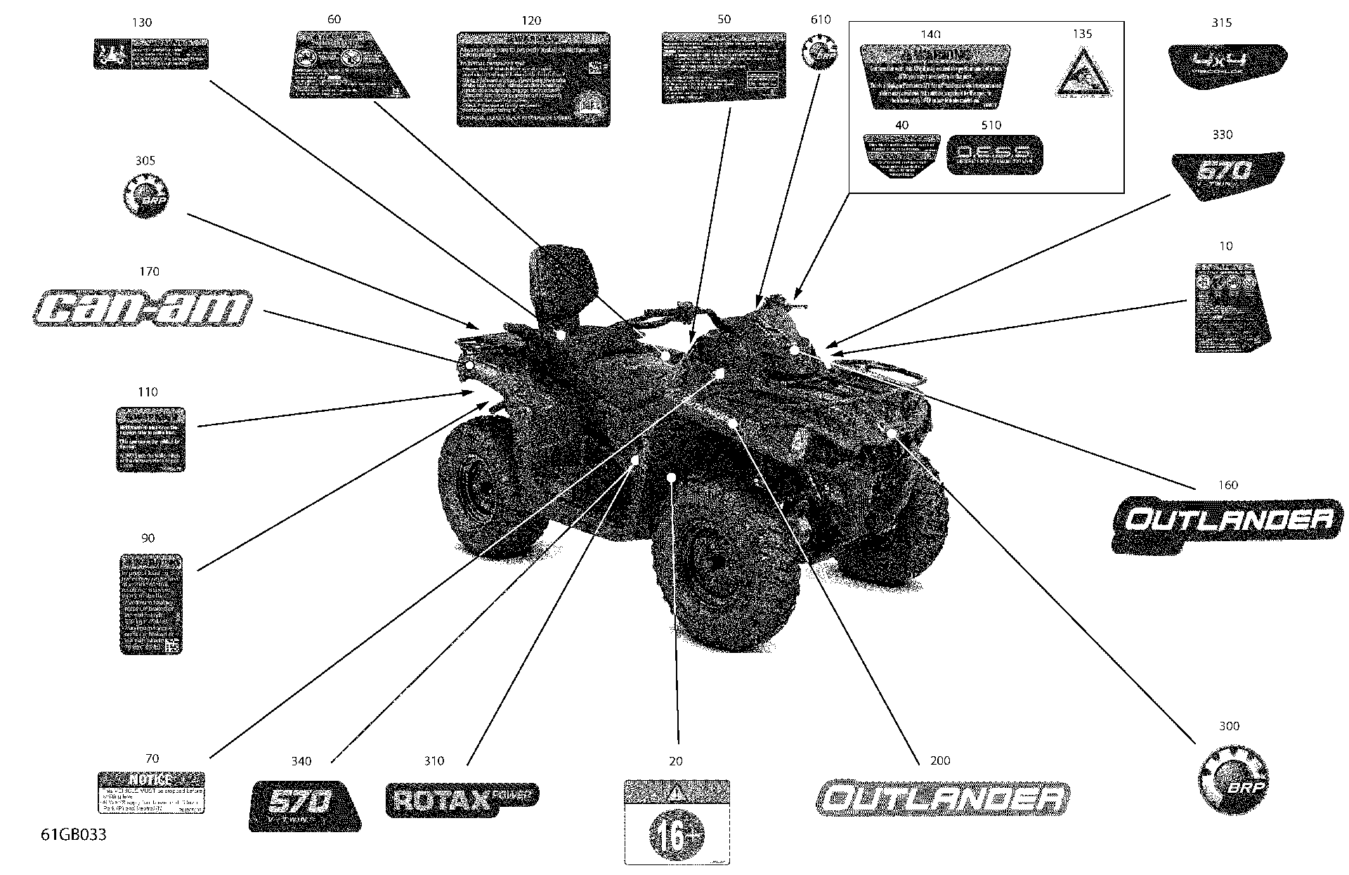 An Image of a Genuine Can-Am Parts Schematic Diagram showing the schematic - BODY - DECALS