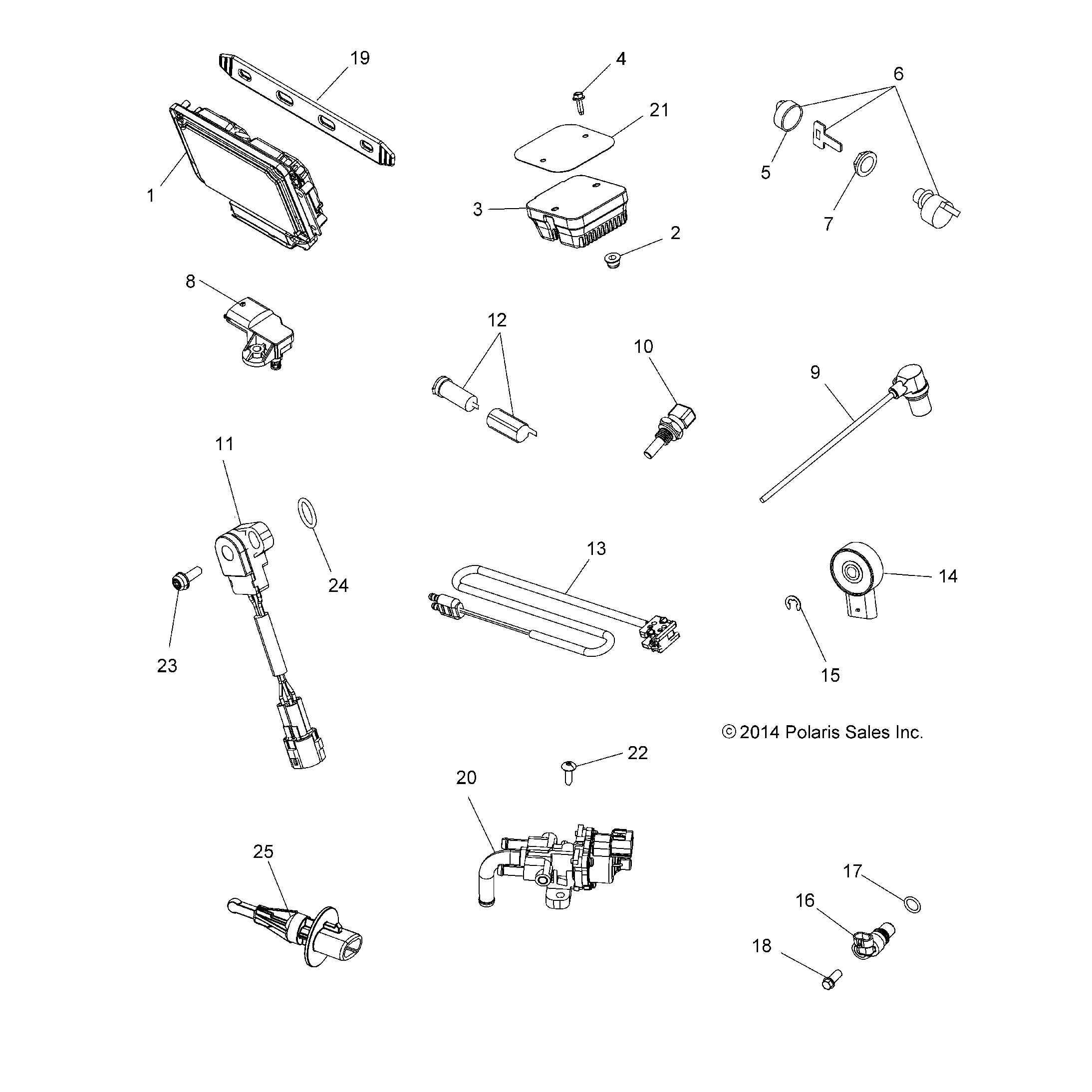 An Image of a Genuine Polaris Parts Schematic Diagram showing the schematic - ELECTRICAL: SWITCHES SENSORS ECU and CONTROL MODULES - 2016 POLARIS SPORTSMAN TOURING 850 SP