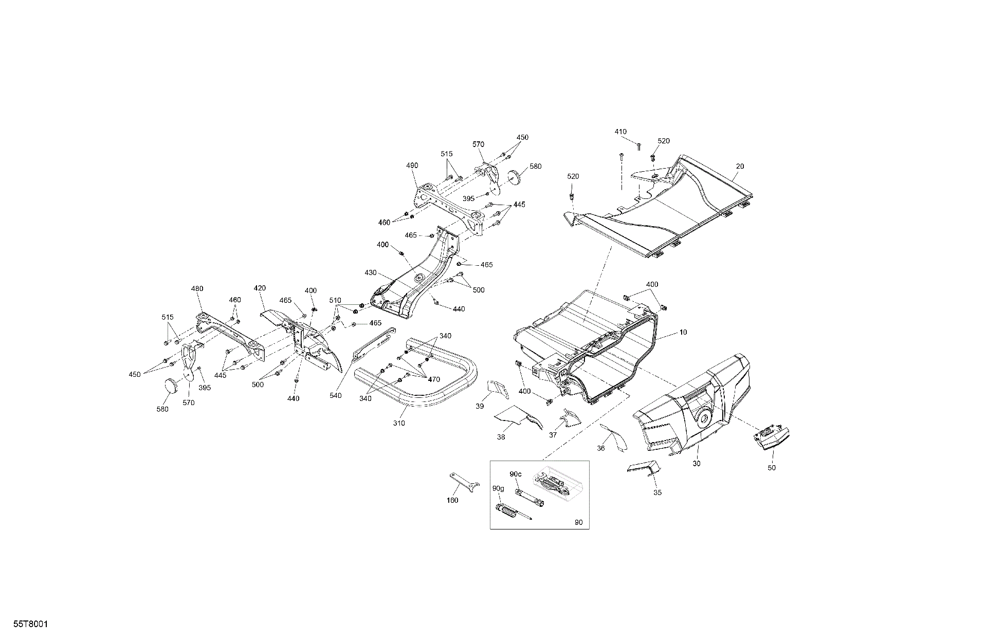 An Image of a Genuine Can-Am Parts Schematic Diagram showing the schematic - BODY - REAR STORAGE TRAY