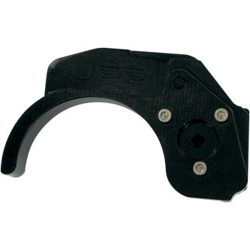 The Poly Case Saver Yamaha Banshee by Moose Offroad is a black plastic device with a curved hook, three silver screws, UBS lettering on the surface, and made from energy-absorbing polyurethane for added case protection.