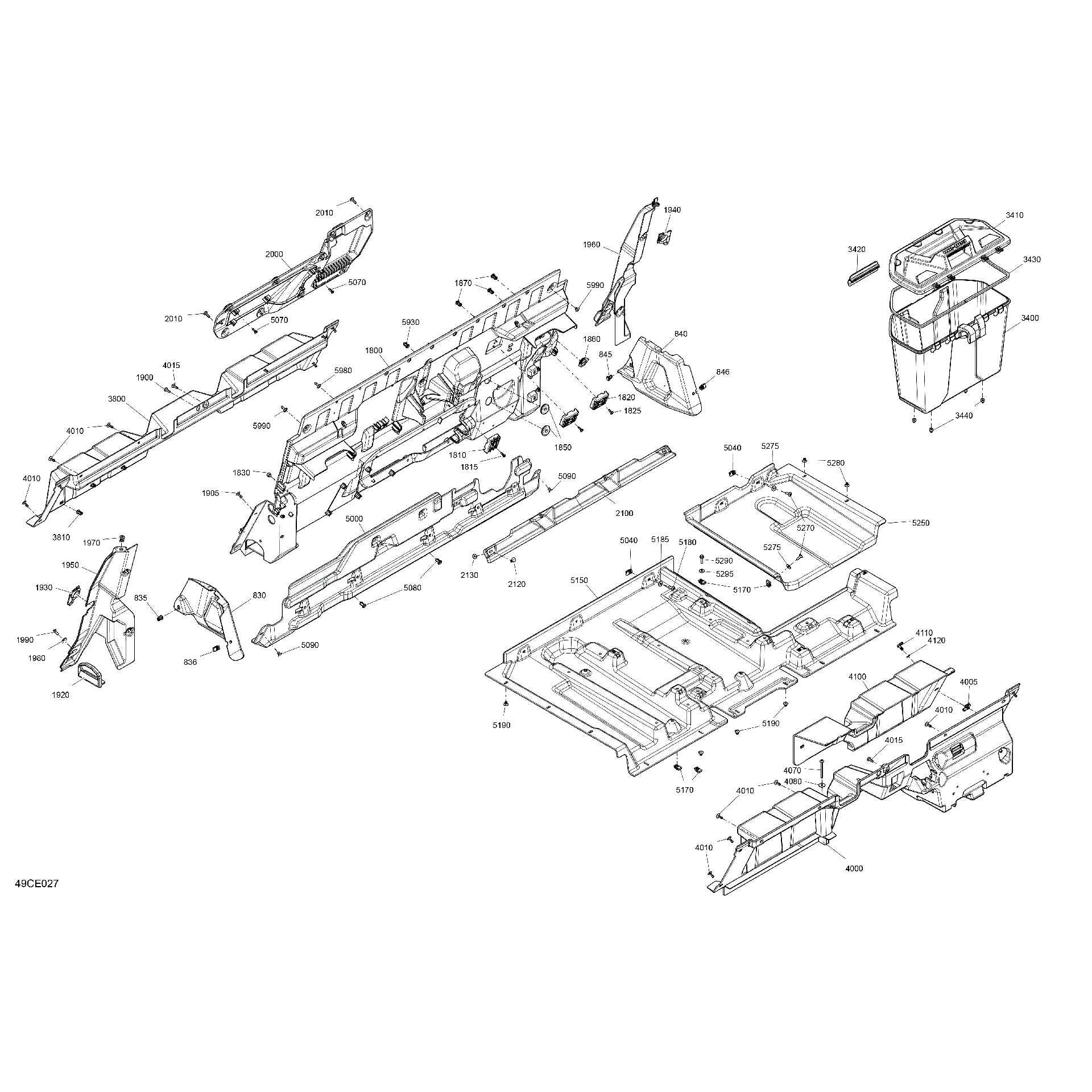 An Image of a Genuine Can-Am Parts Schematic Diagram showing the schematic - CAB INTERIOR - BACK WALL