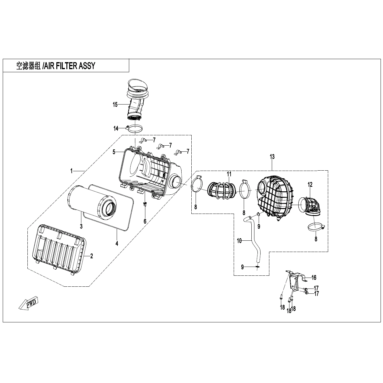 An Image of a Genuine CFMOTO Parts Schematic Diagram showing the schematic - AIR FILTER ASSY - 2024 CFMOTO ZFORCE 950