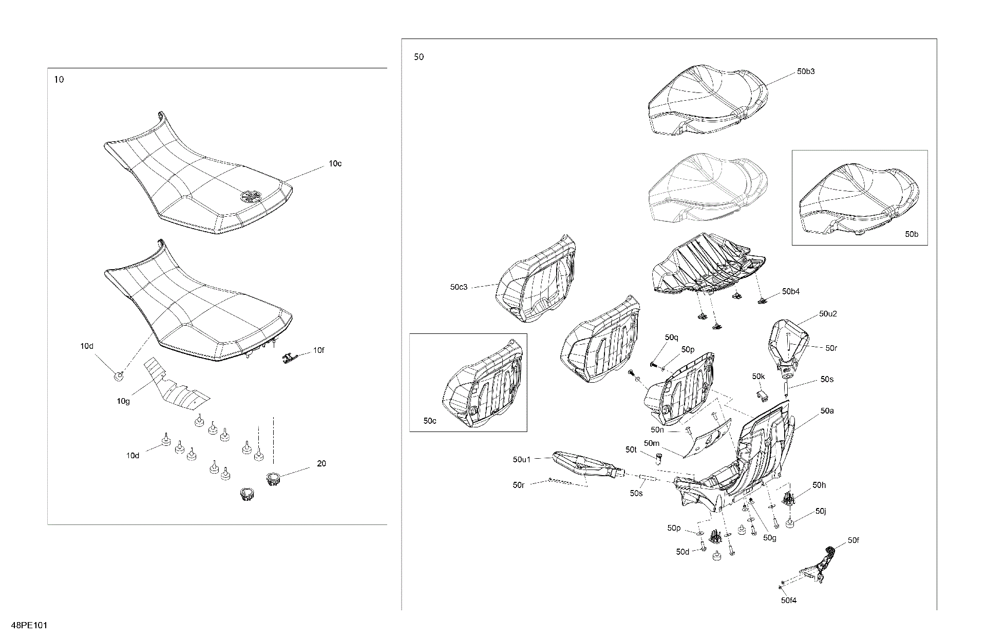 An Image of a Genuine Can-Am Parts Schematic Diagram showing the schematic - BODY - SEAT