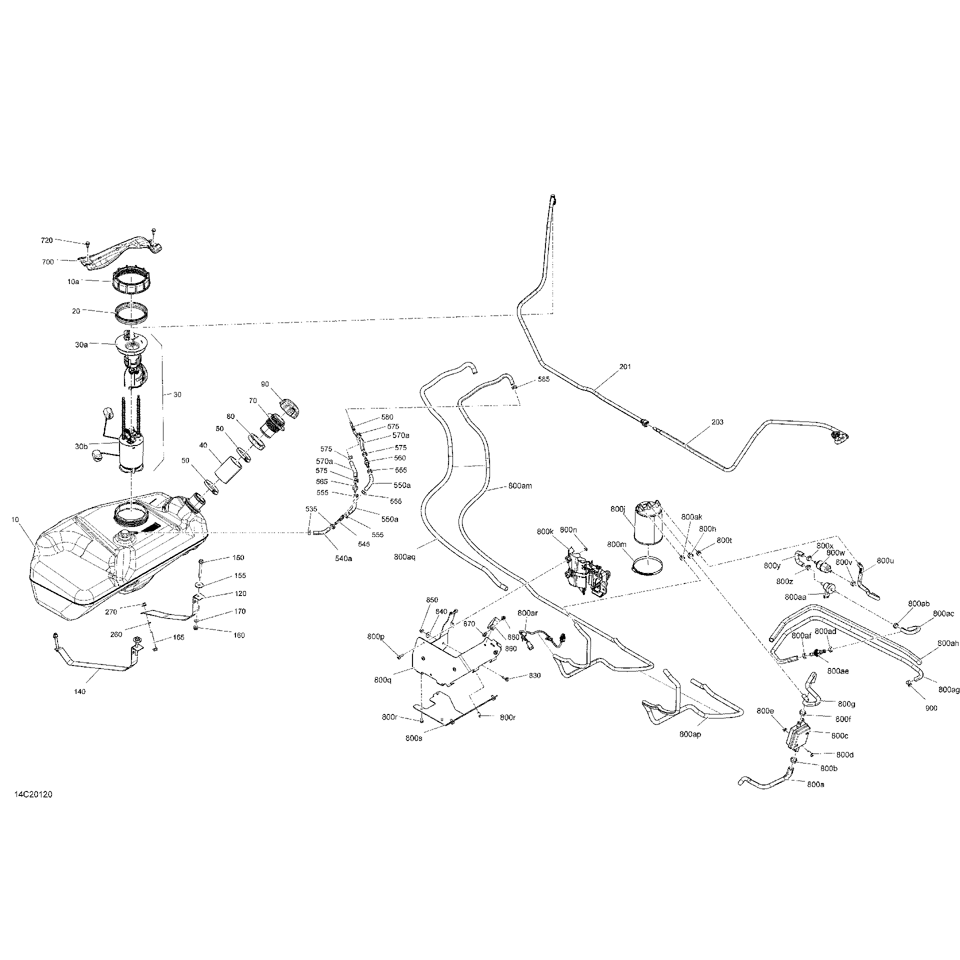 An Image of a Genuine Can-Am Parts Schematic Diagram showing the schematic - FUEL - EVAP