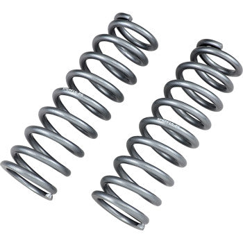 Two silver Shock Springs Front by High Lifter are placed side by side on a white background. Each OEM replacement spring features evenly spaced helical coils, designed to reduce fatigue and enhance weight capacity.