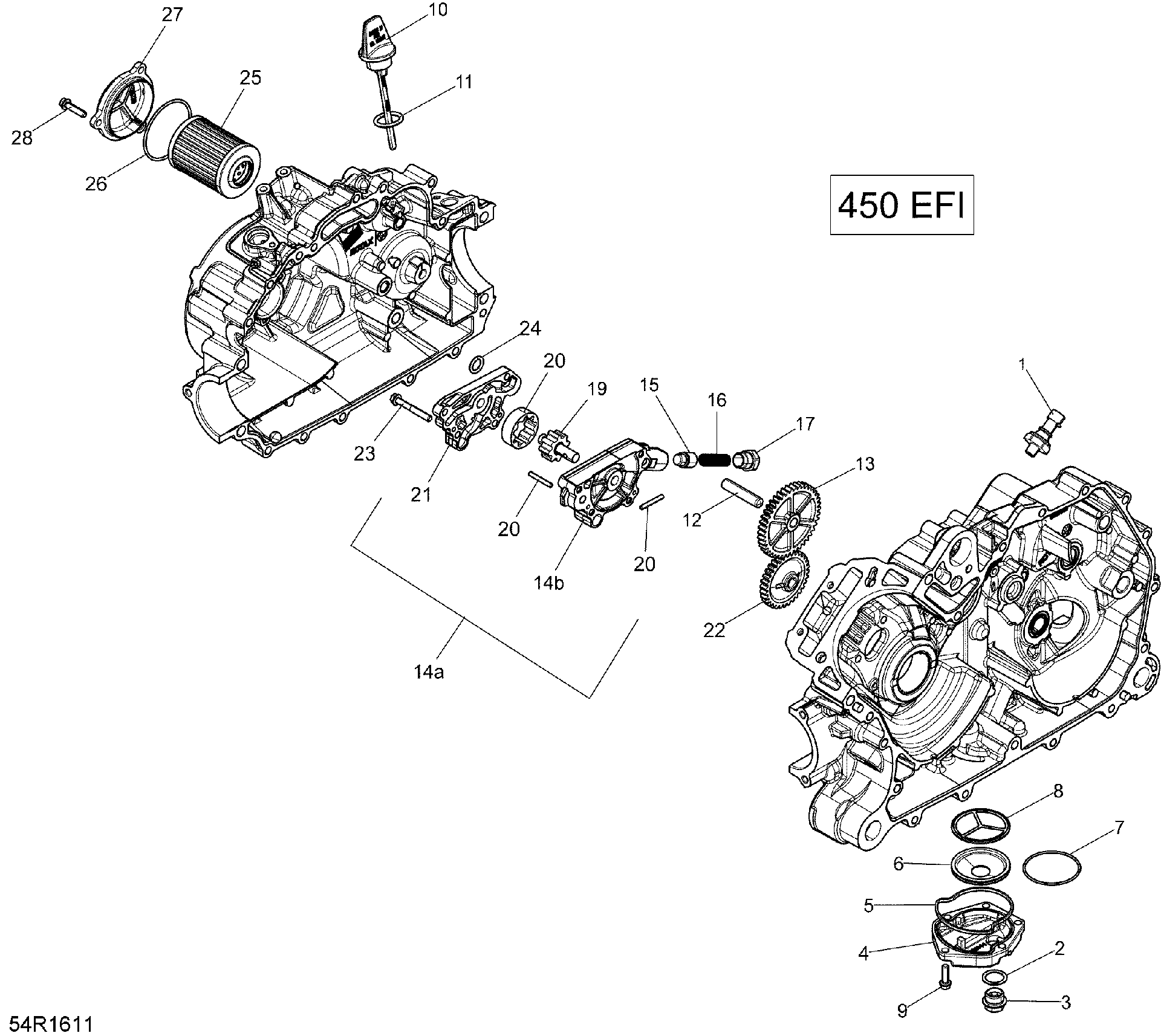 An Image of a Genuine Can-Am Parts Schematic Diagram showing the schematic - ENGINE LUBRICATION - 450 EFI