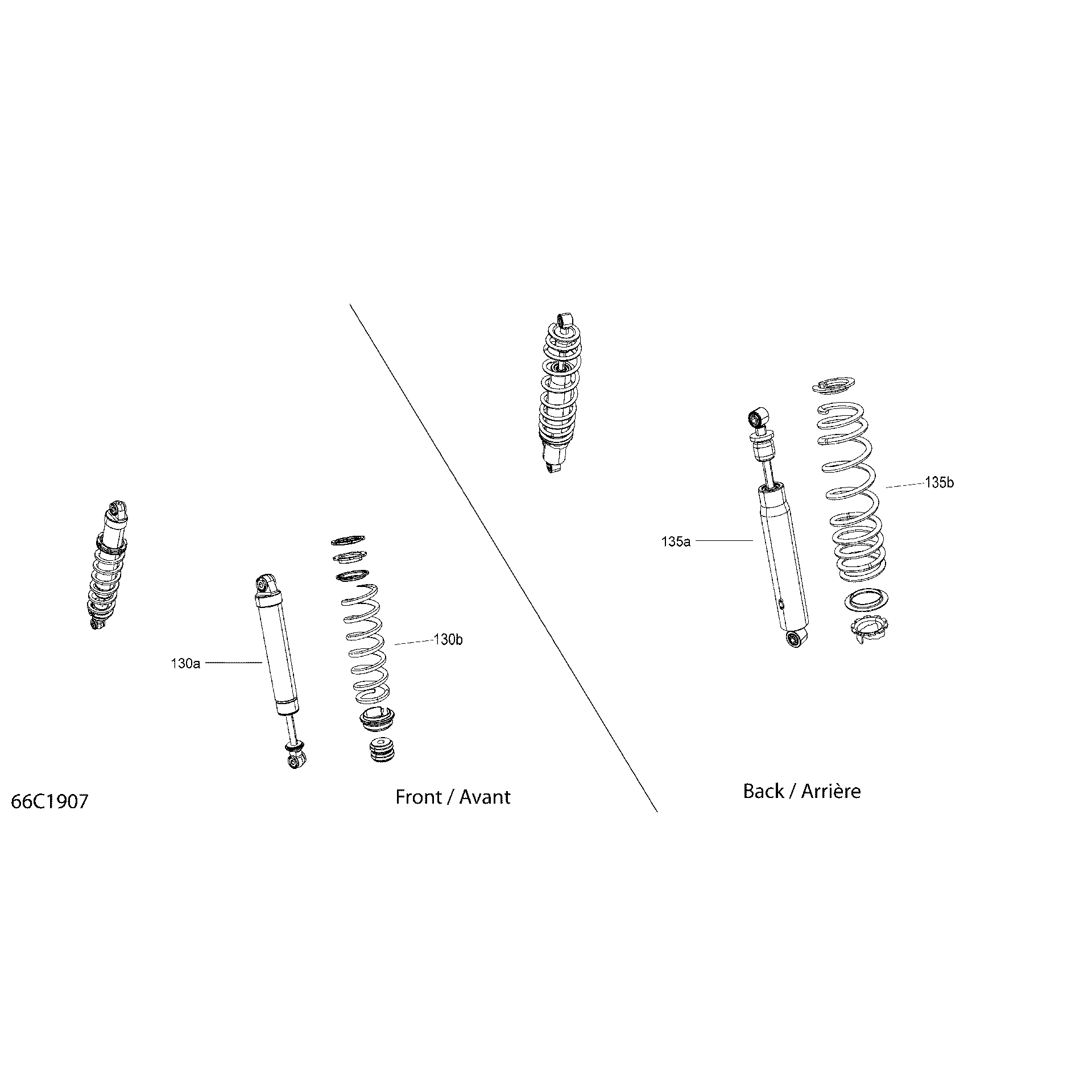 An Image of a Genuine Can-Am Parts Schematic Diagram showing the schematic - SHOCKS - XT P