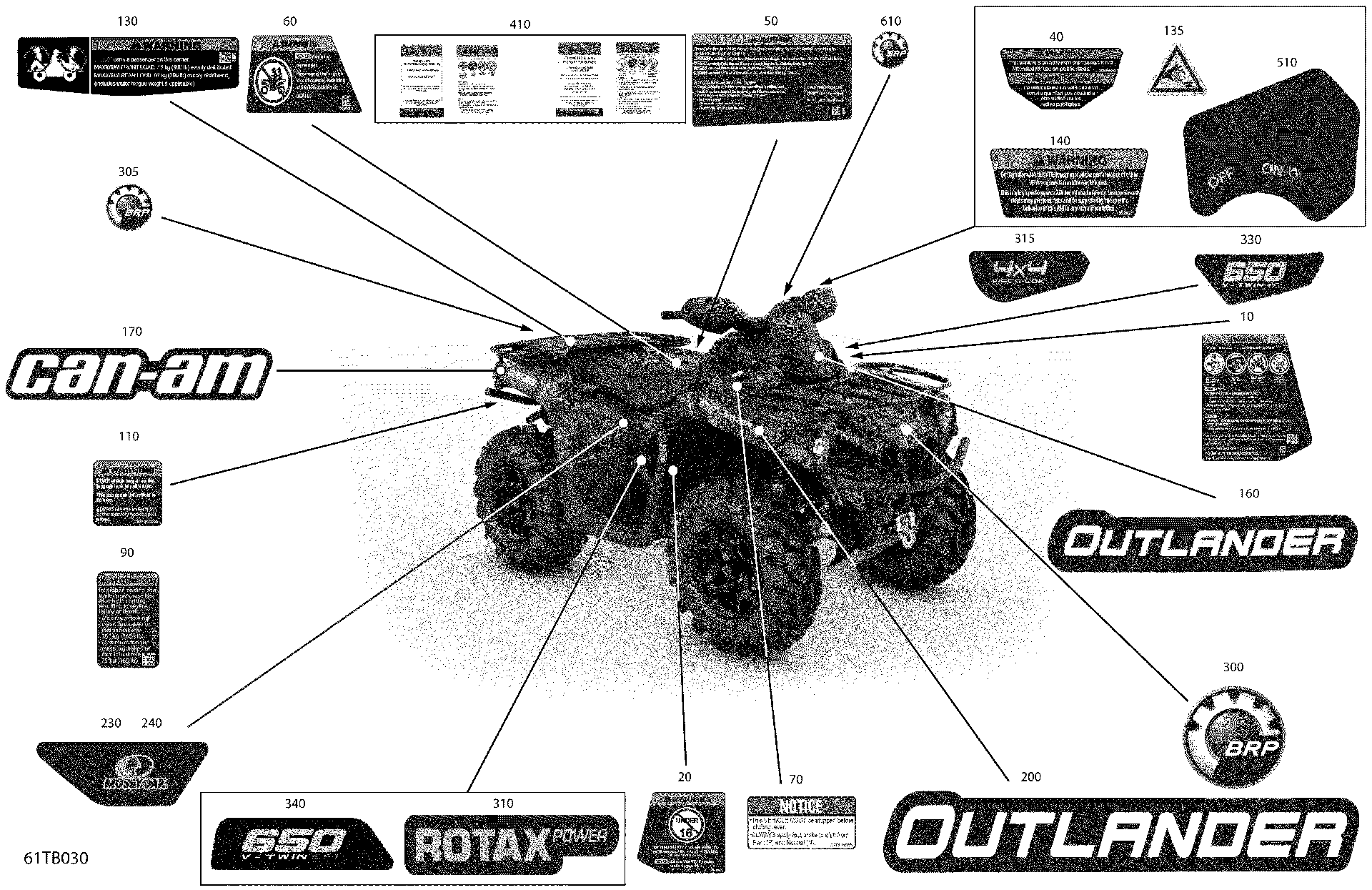 An Image of a Genuine Can-Am Parts Schematic Diagram showing the schematic - BODY - DECALS