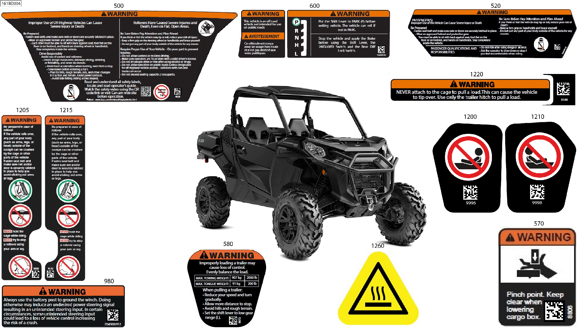 An Image of a Genuine Can-Am Parts Schematic Diagram showing the schematic - BODY - WARNING DECALS
