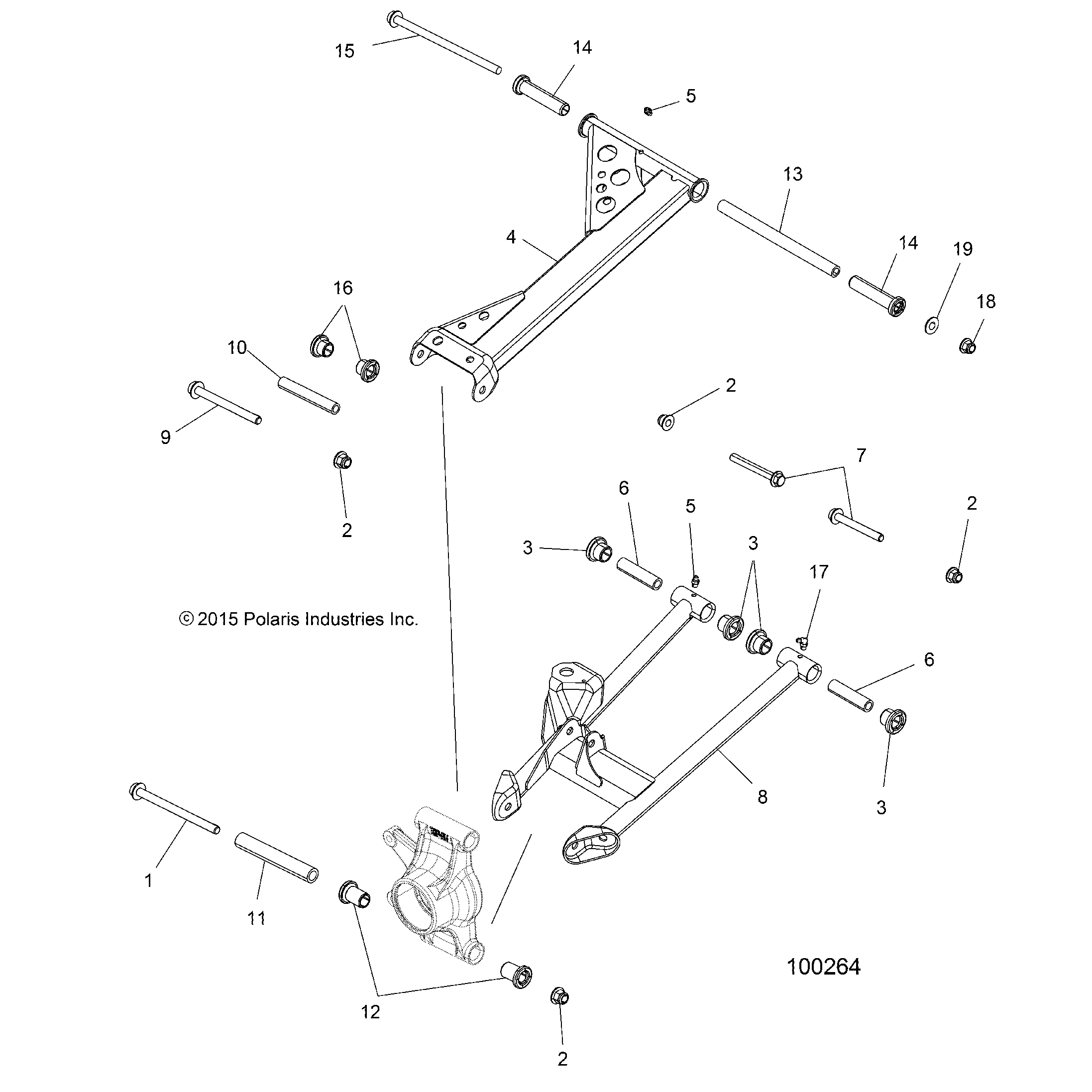 An Image of a Genuine Polaris Parts Schematic Diagram showing the schematic - SUSPENSION: REAR - 2019 POLARIS SPORTSMAN TOURING XP 1000