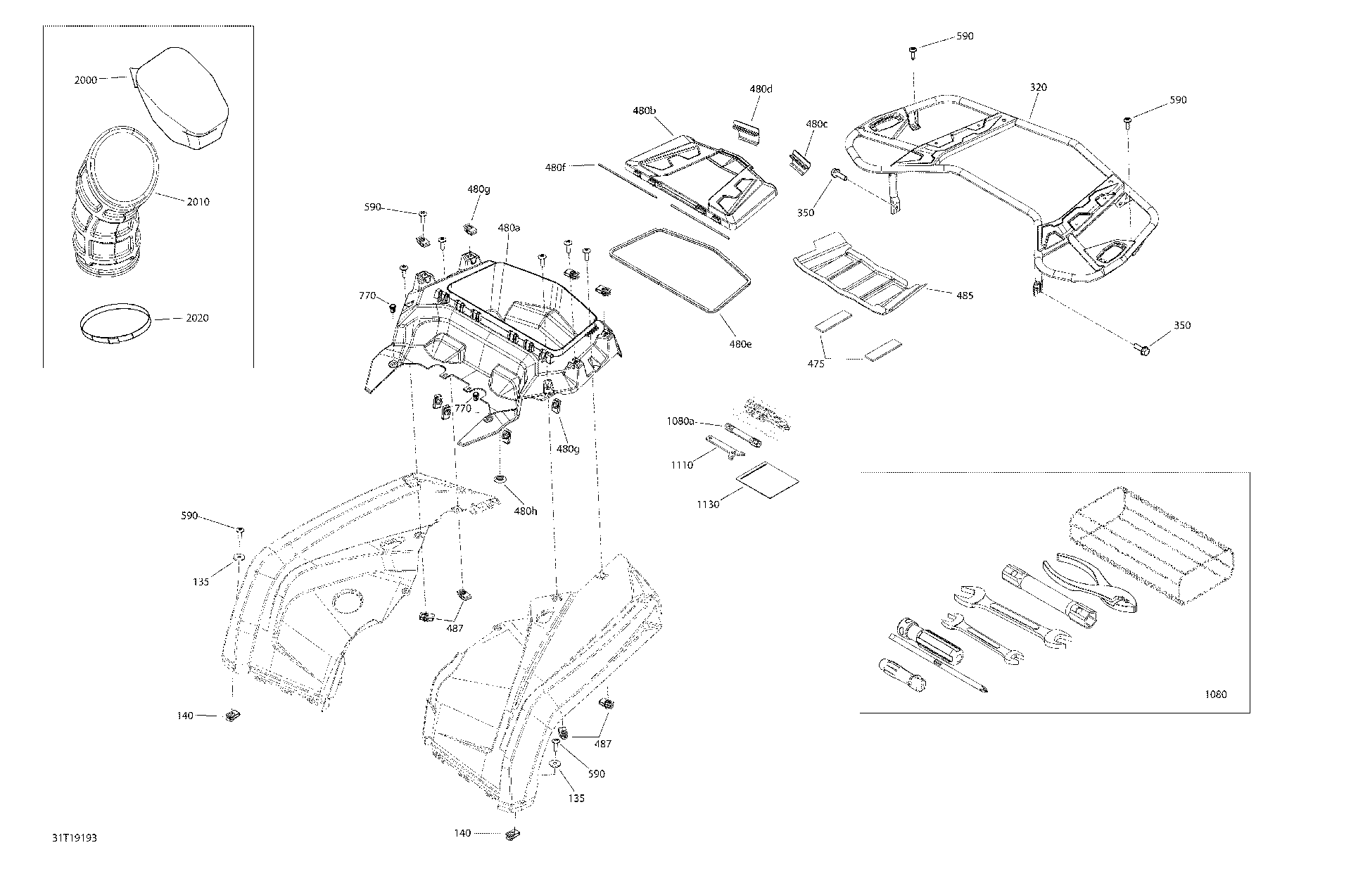 An Image of a Genuine Can-Am Parts Schematic Diagram showing the schematic - BODY AND ACCESSORIES 6X6 - 450 EFI - SQUADRON GREEN - REAR