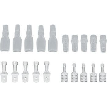 Set of silver flat terminal connectors in three sizes, arranged in three rows on a white background.