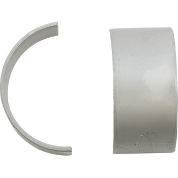 Two silver, semi-circular metal bearing shells are shown—one upright, one flat—for Can Am Plain Bearing Crankshaft by Hot Rods, often used in main bearing and seal kits for automotive or machinery engine assemblies.