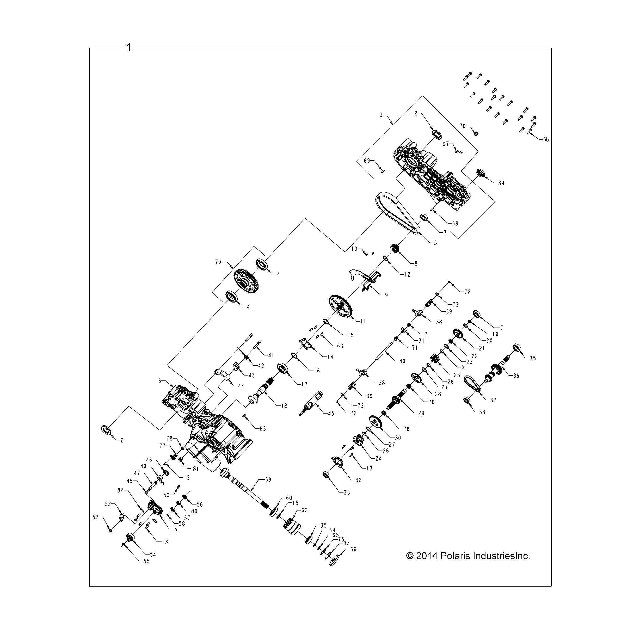 An Image of a Genuine Polaris Parts Schematic Diagram showing the schematic - DRIVE TRAIN: MAIN GEARCASE - 2022 POLARIS SPORTSMAN TOURING 570 EPS